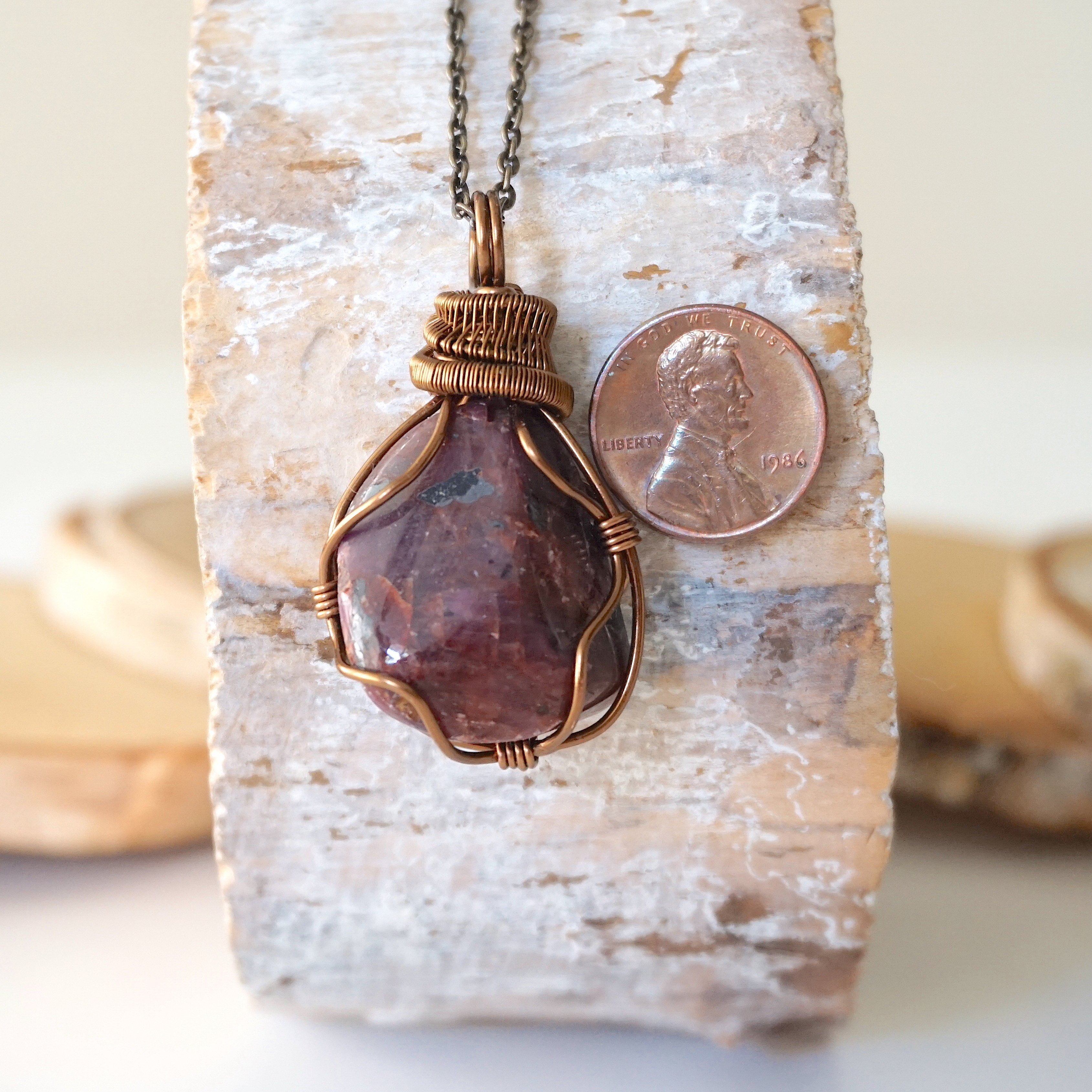 Raw Ruby Necklace in Antique Bronze - Handmade Bohemian Jewelry for Women, Perfect for Boho Chic Outfits & Special Occasions