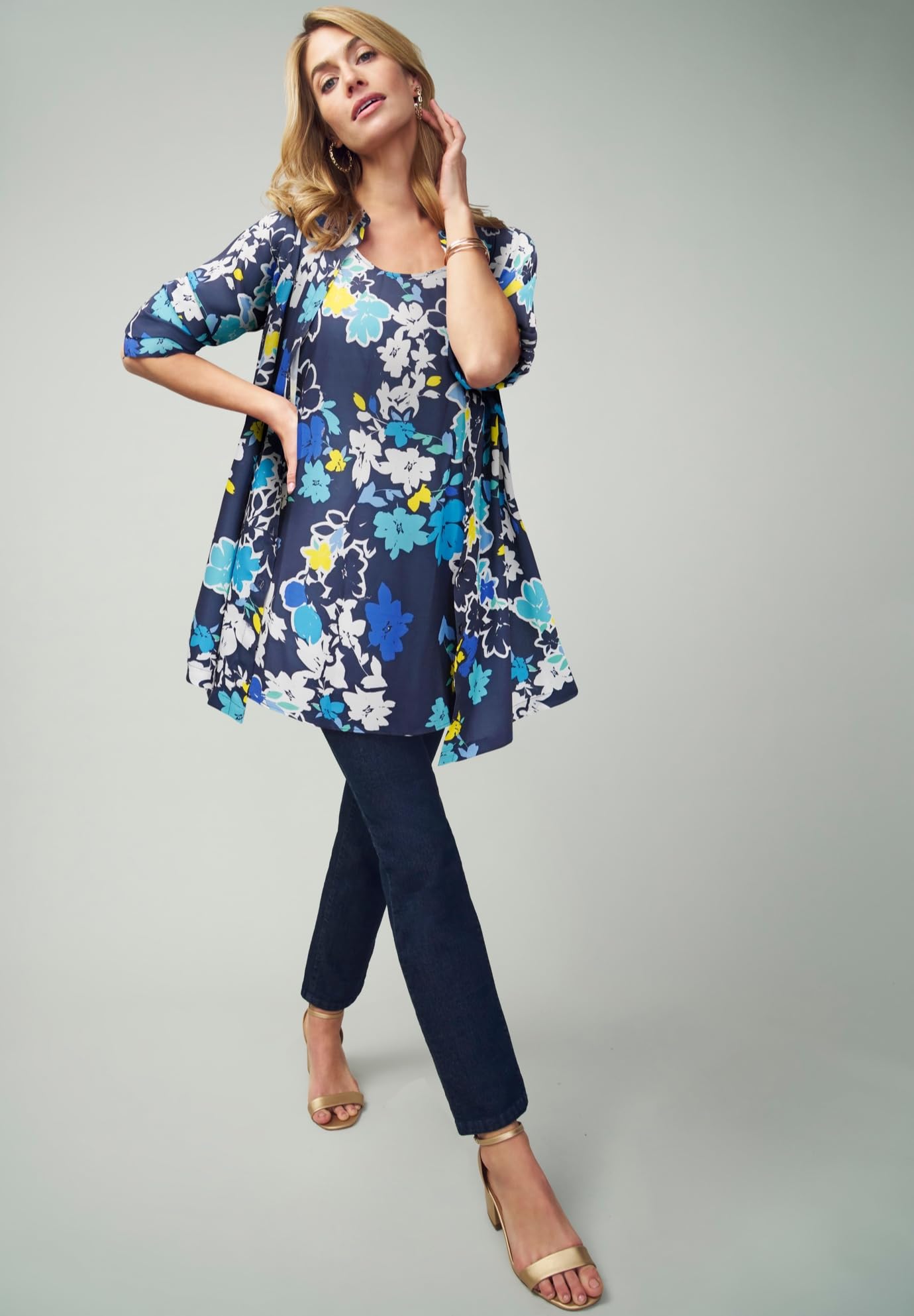 Jessica London Plus Size Georgette Tunic Top for Women - Office & Casual Wear