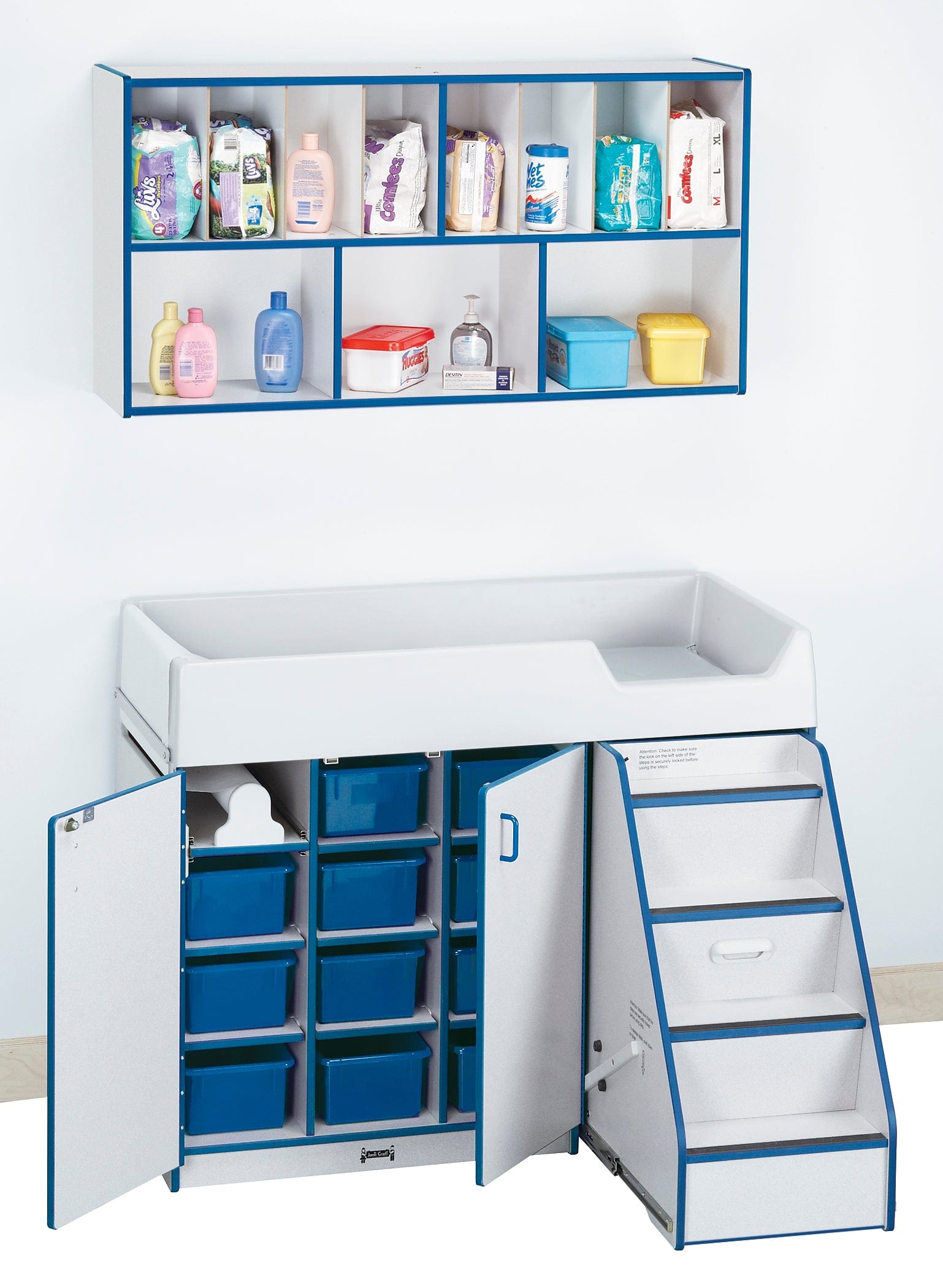 Rainbow Accents® Baby Diaper Changing Table with Safety Stairs - Perfect for Nursery, Daycare & Home Use