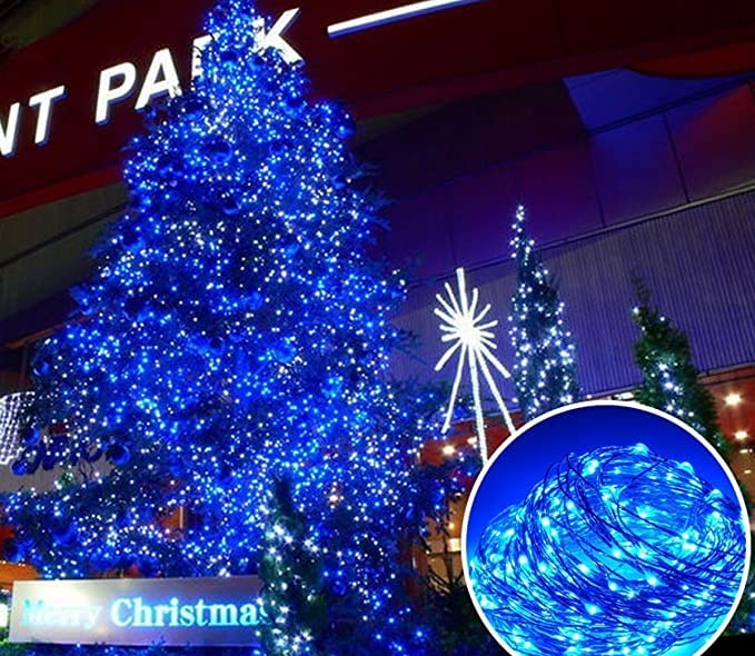 8 Modes 33ft 100 LED Solar Copper Wire Fairy Lights - Waterproof Outdoor String Lights for Garden, Patio, Christmas, Party, Wedding & Home Decoration (Blue) | Romantic Ambiance Lighting for Backyard, Balcony & Indoor Decor