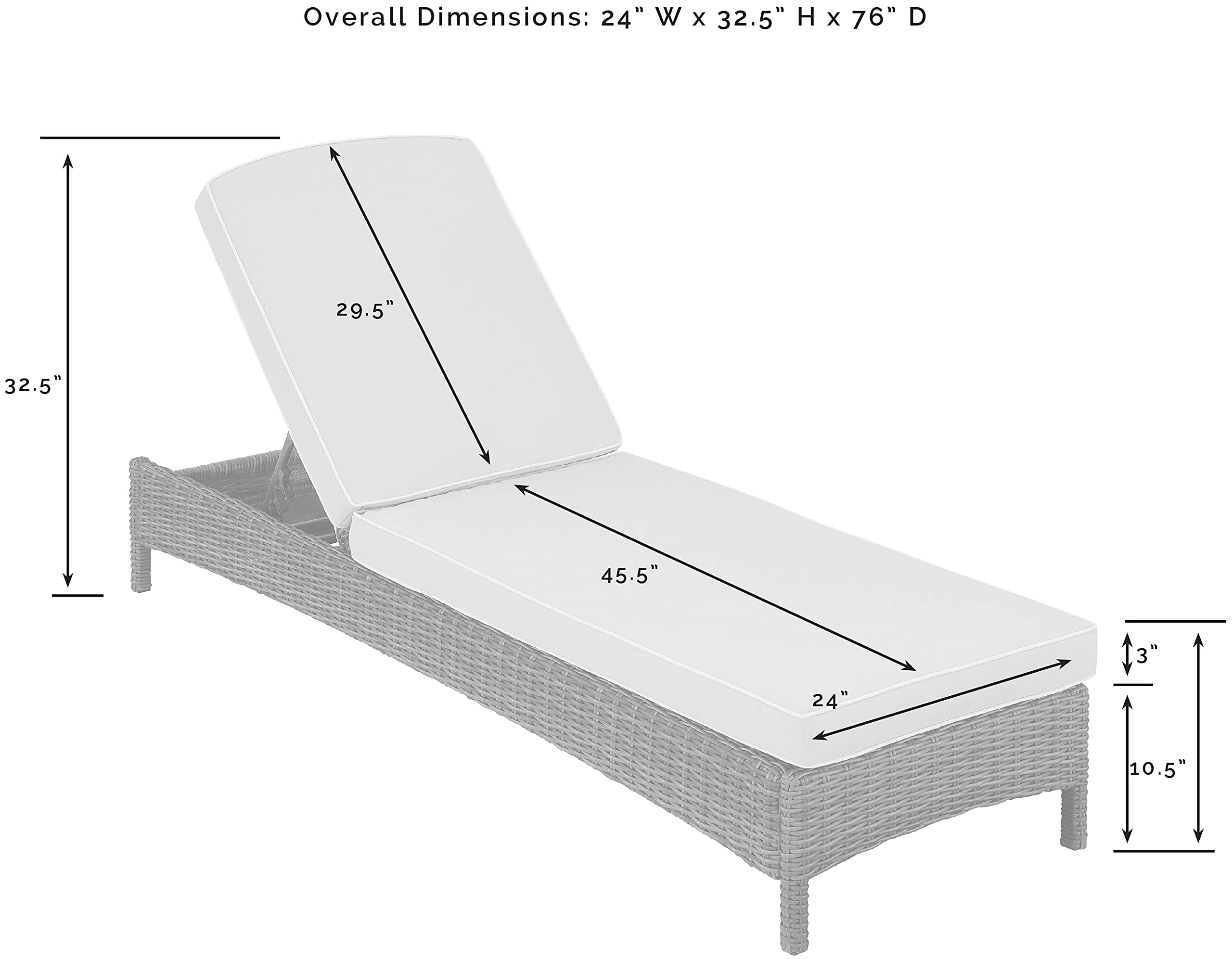 Crosley Bradenton Reclining Wicker Chaise Lounge Chair - Weather-Resistant Outdoor Furniture for Patio, Deck, Backyard & Poolside - Weathered Brown with Gray Cushions | Perfect for Sunbathing, Relaxing & Outdoor Lounging