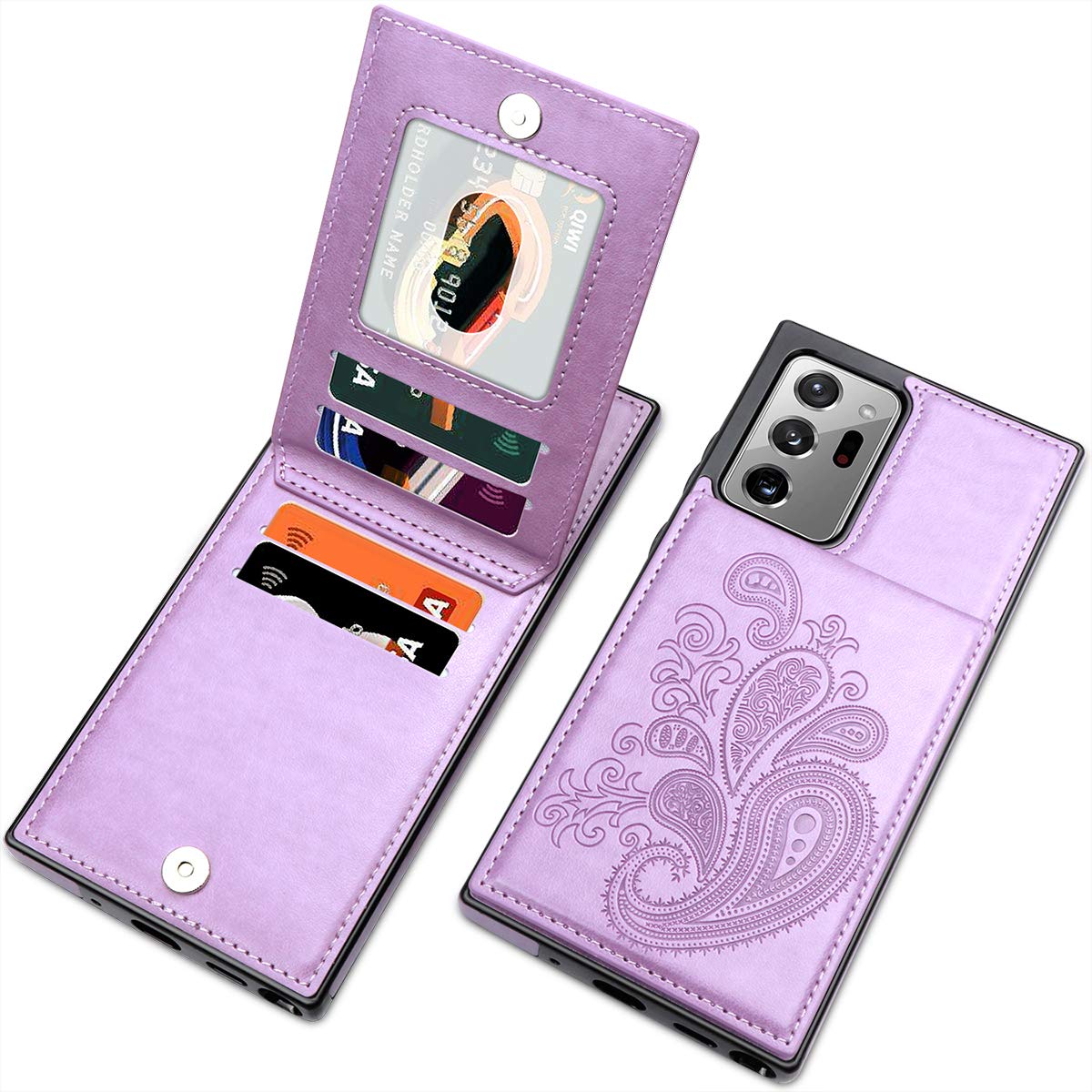 SiZiYNan Flip Case for Samsung Galaxy Note 20 Ultra - PU Leather Wallet Phone Case with Card Holders & Embossed Flower Design (Purple) - Perfect for Women's Daily Use & Gift Giving