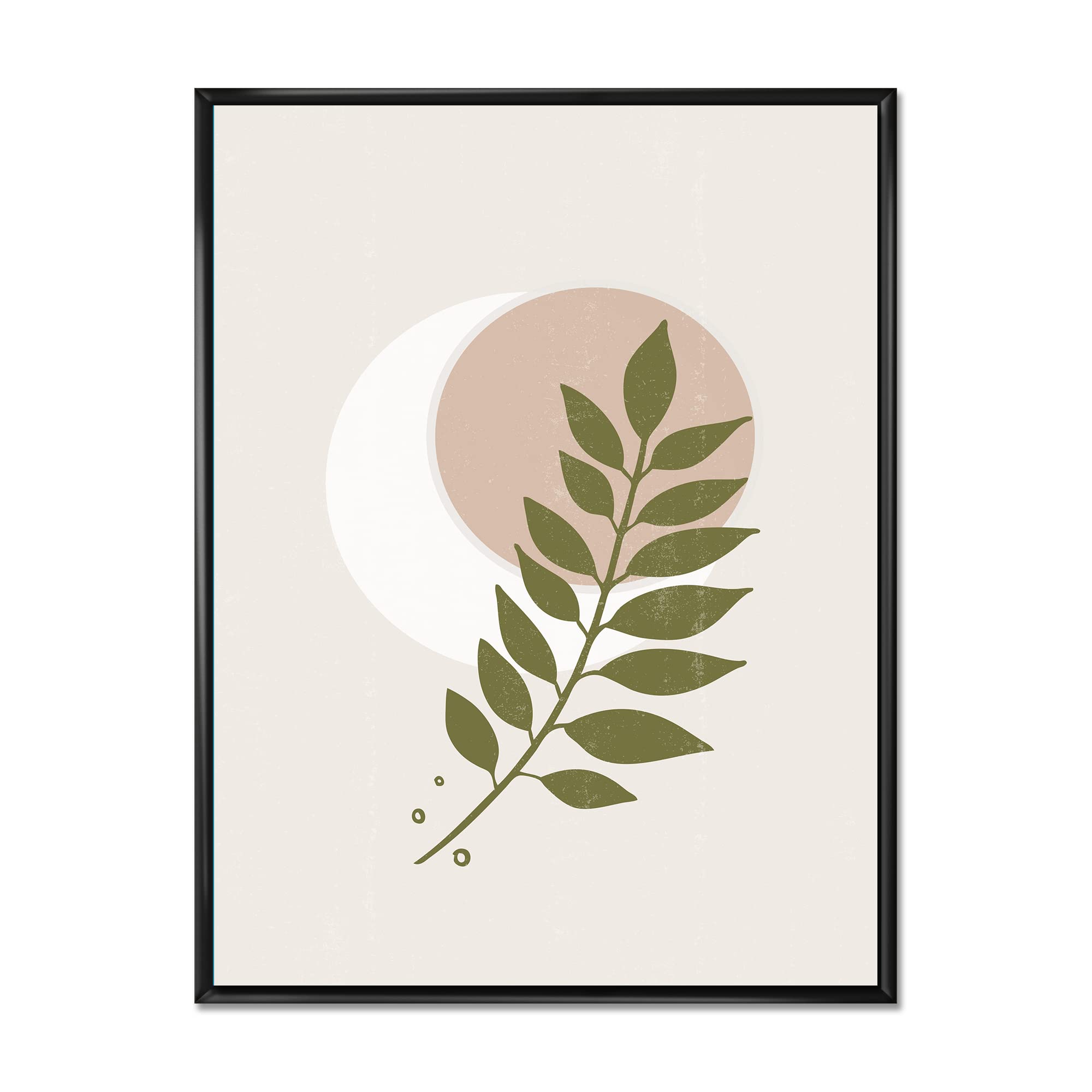 Abstract Geometrical Moon With Leaf IV - Modern Framed Canvas Wall Art Print for Living Room, Bedroom & Office Decor