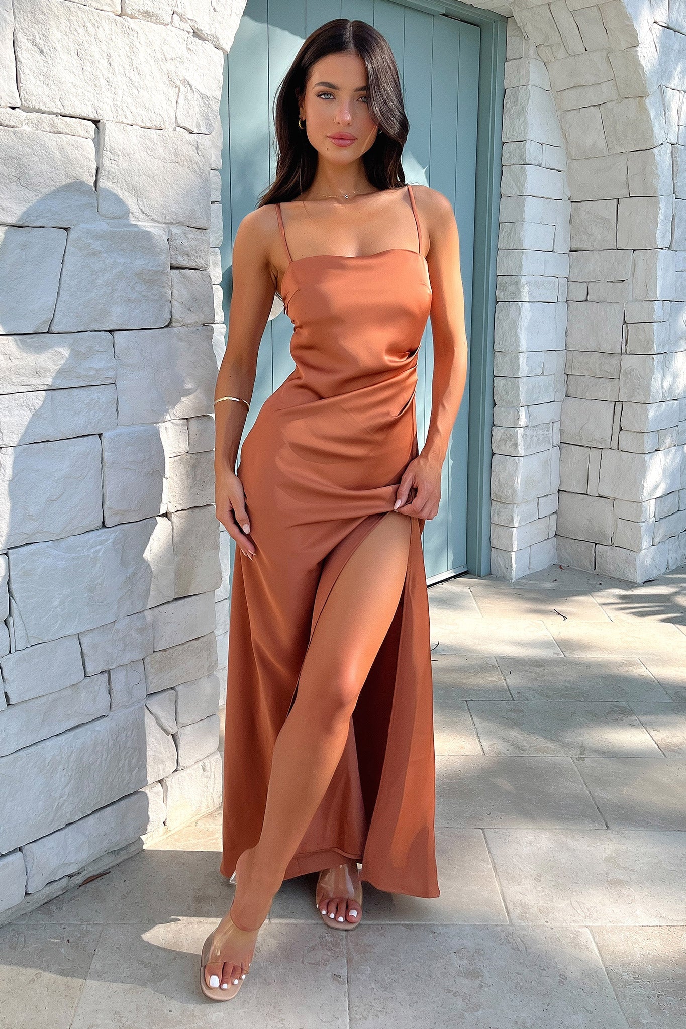Manesh Maxi Dress in Copper - Elegant Long Flowy Dress for Women | Perfect for Summer, Beach, Parties & Special Occasions