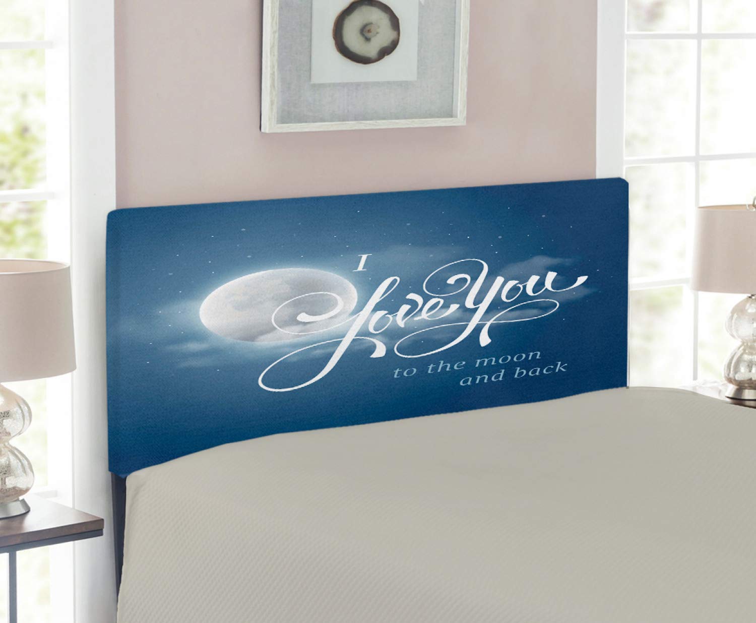 Ambesonne Romantic Night Sky Headboard - Twin Size Upholstered Metal Bed Frame with Memory Foam, Dark Blue Pearl | Perfect for Bedroom Decor, Wedding Gifts & Cozy Home Makeover