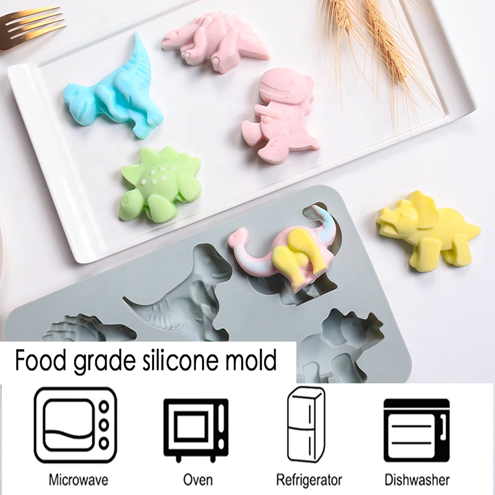 Dinosaur Silicone Mold Set - 2Pcs Chocolate & Jello Molds for Kids, Dinosaur Cake Pan, Candy & Soap Molds for Baking & Crafts (Pink & Gray) - Perfect for Birthday Parties, DIY Treats & Kids' Cooking Activities