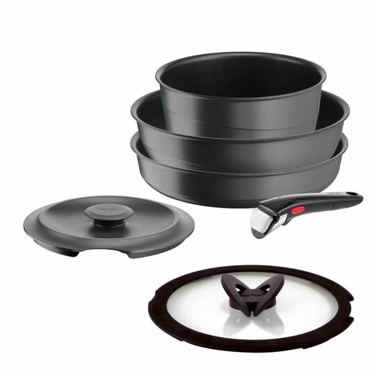Tefal Ingenio 6-Piece Induction Cookware Set - Cast Aluminum Wok Pan with Glass Lid & Removable Handle, Dishwasher Safe - Perfect for Stir-Frying, Sautéing & Asian Cooking (Model L867S604)