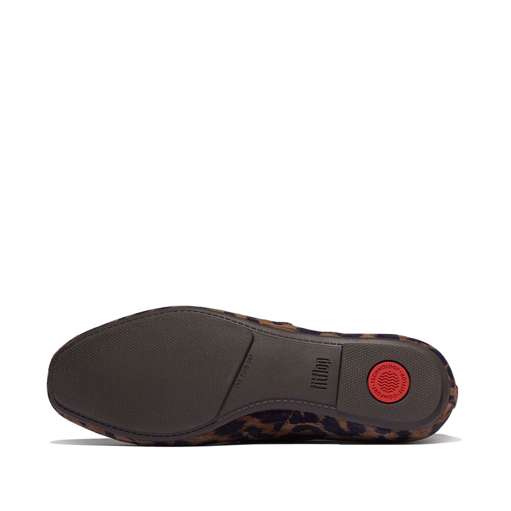 FitFlop Delicato Leopard Print Suede Mary Jane Shoes in Chocolate Mix - Comfortable & Stylish Women's Slip-Ons for Work, Walking & Casual Outfits