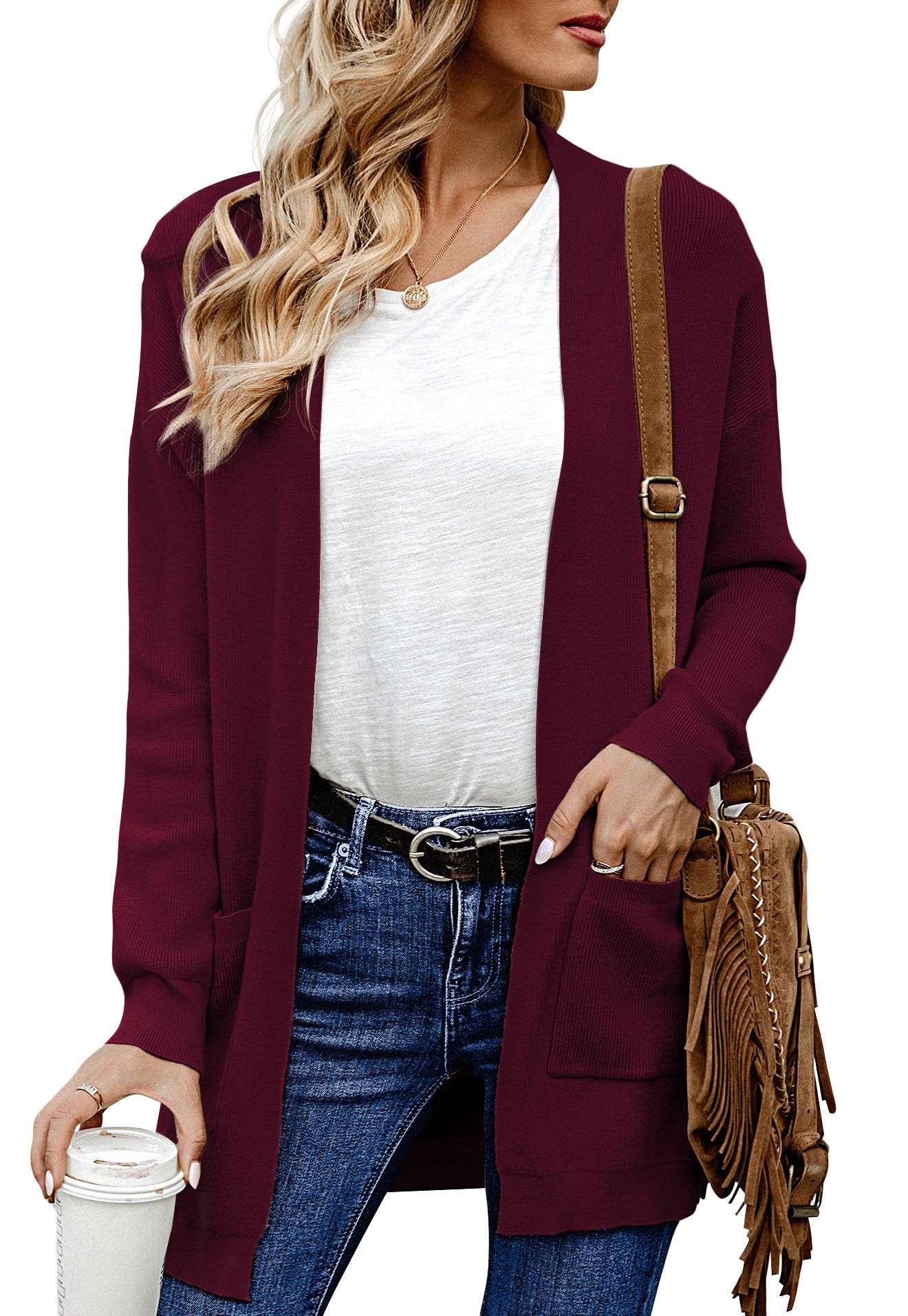 ANIXAY Women's Long Sleeve Open Front Cardigan Sweater with Pockets - Cozy Knit Outwear for Fall & Winter 2024 - Perfect for Office, Casual Wear & Layering