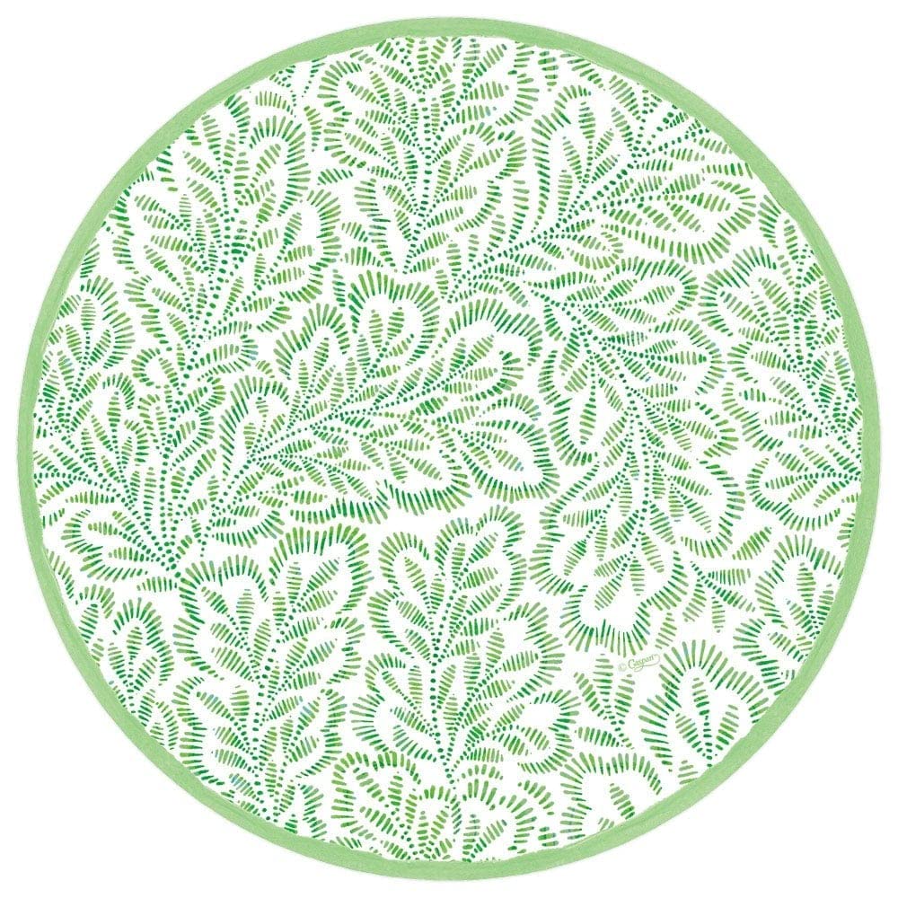 Eco-Friendly Caspari Block Print Leaves Round Paper Placemats - Set of 48 Green Decorative Placemats for Dining Table, Party & Home Decor