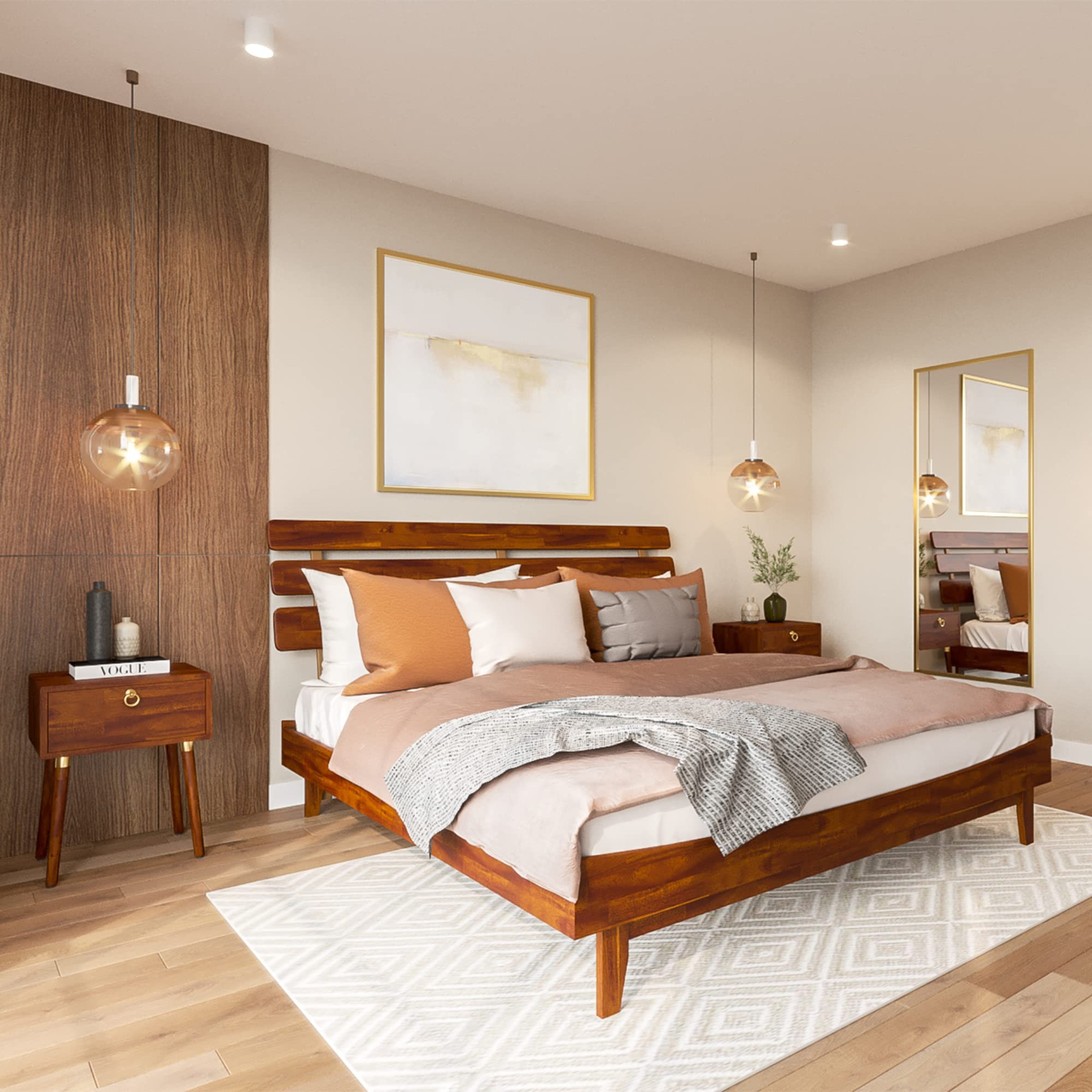 Bme Caden 15 Inch Deluxe Bed Frame with Adjustable Headboard - Mid Century Modern King Size Platform Bed - Solid Acacia Wood Construction - No Box Spring Needed - 12 Sturdy Wood Slats Support - Easy Assembly - Dark Chocolate Finish - Perfect for Master Bedroom, Guest Room & Modern Home Decor
