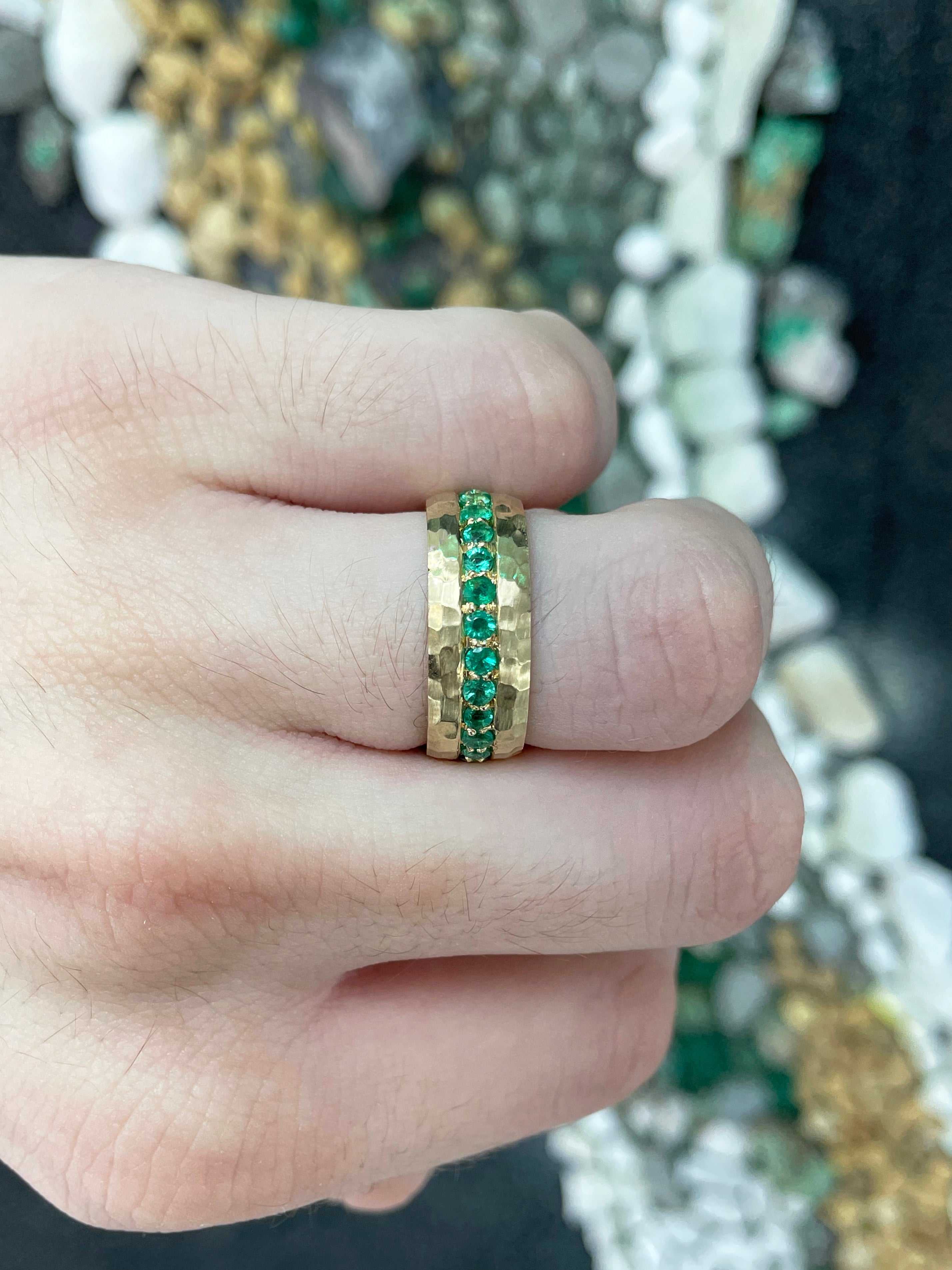 1.50tcw Custom Zambian Emerald Wedding Band - 8mm Wide 14K Gold Ring for Women, Engagement, Anniversary & Special Occasions