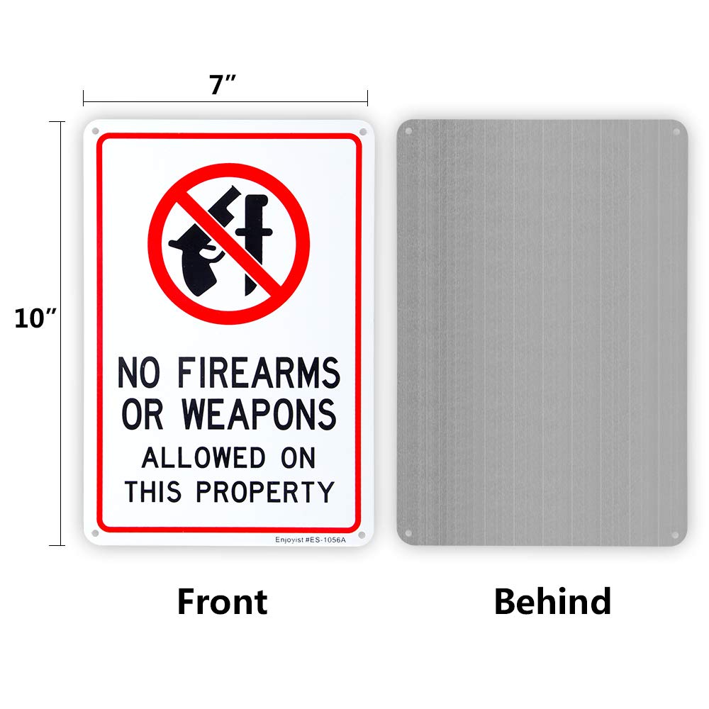No Firearms Allowed Sign - 2 Pack, 10x7 Inch Aluminum Reflective for Indoor/Outdoor Security