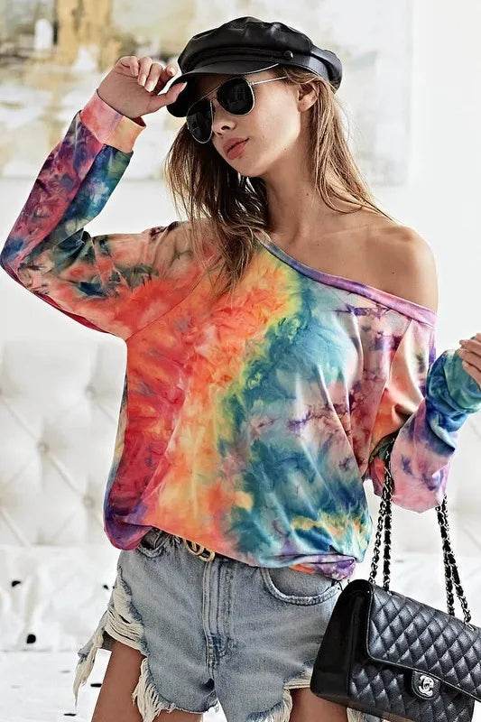 BiBi Tie Dye Soft Knit Jersey Top for Women - Comfortable Casual T-Shirt for Summer, Beach, and Everyday Wear