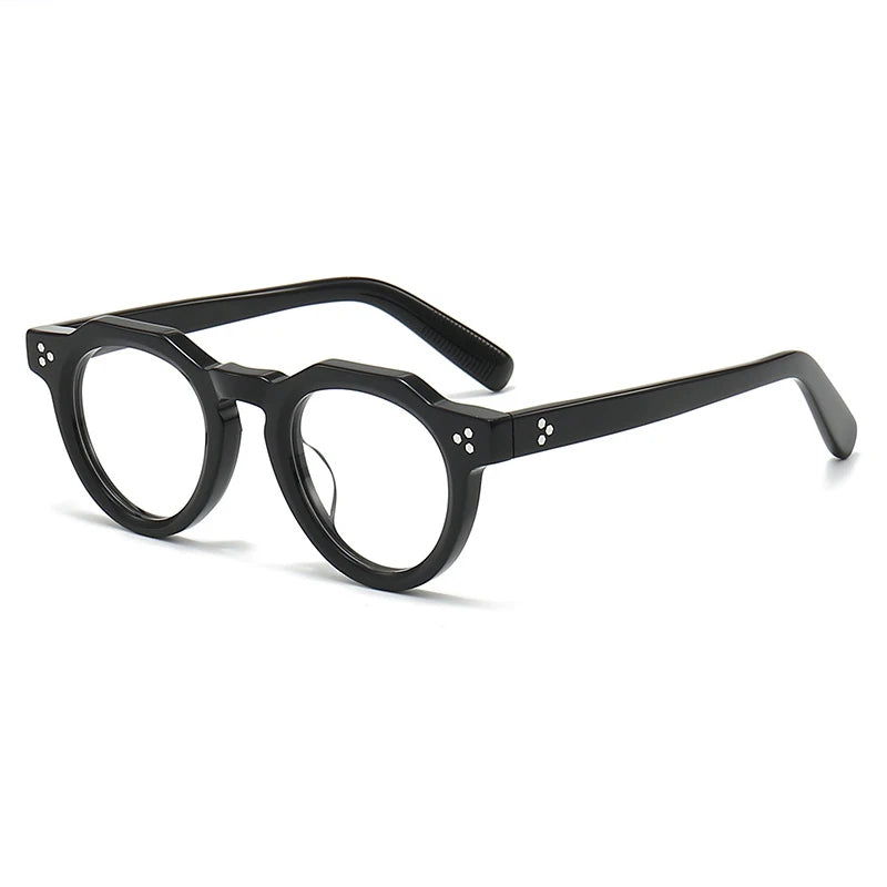 Stylish Black Unisex Acetate Eyeglasses 8013 - Full Rim Round Flat Top Frame for Men & Women | Perfect for Reading, Work, and Everyday Fashion