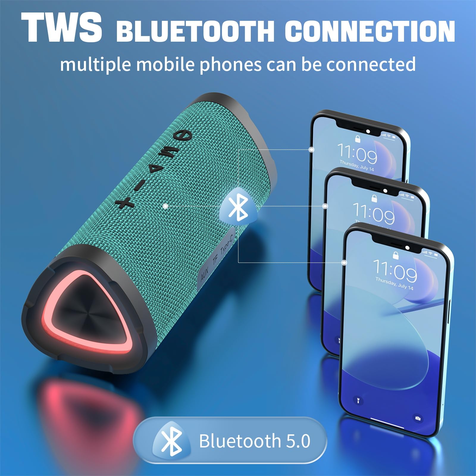 Vanzon V40 Portable Bluetooth Speaker - 24W Loud Stereo Sound, TWS Pairing, 24H Playtime, IPX7 Waterproof (Light Green) | Perfect for Outdoor Adventures, Pool Parties & Travel