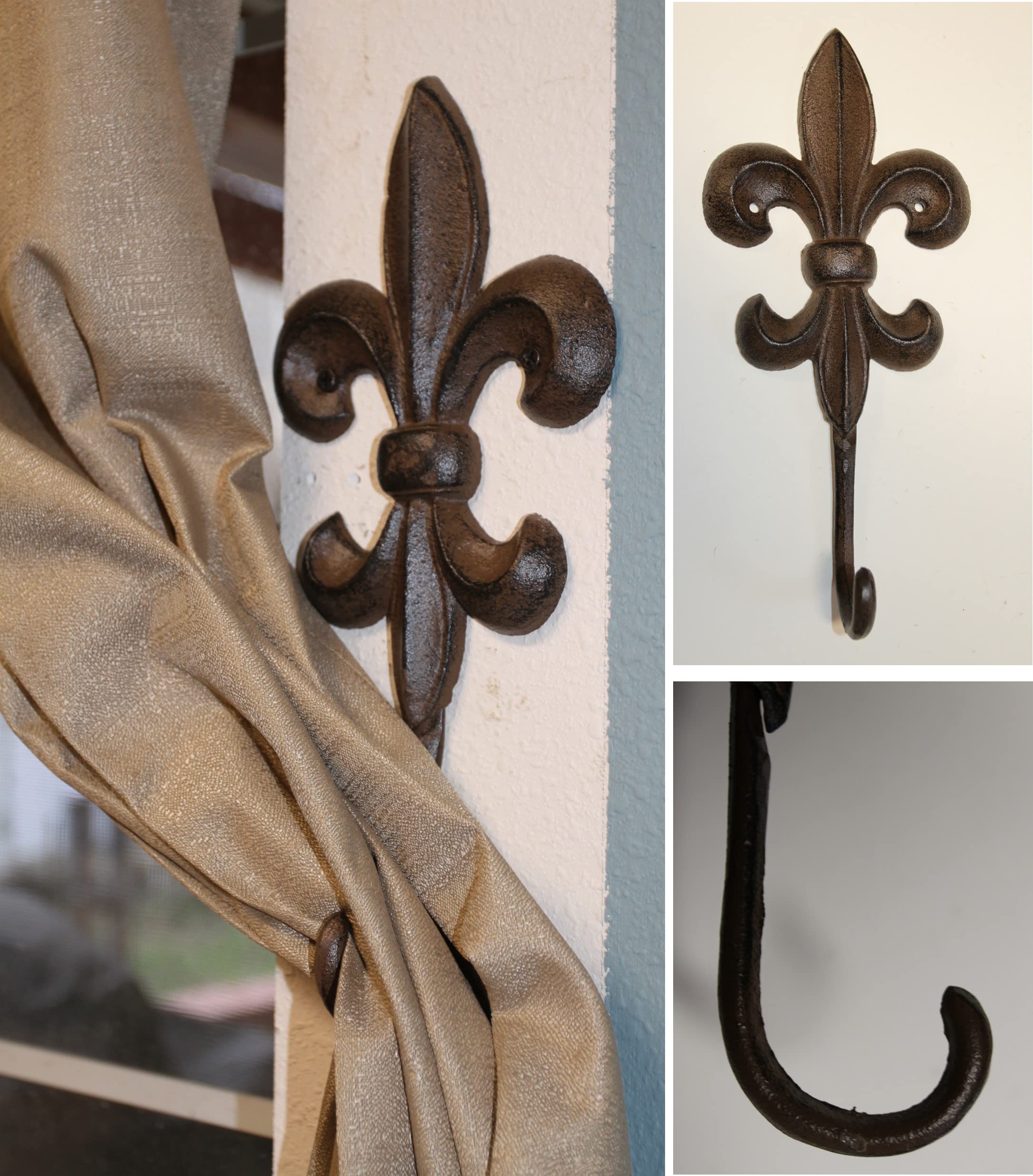 8 Pack Large Fleur De Lis Curtain Tiebacks - Solid Cast Iron Drapery Holdbacks for Drapes, Curtains & Sheers - Elegant Window Decor for Living Room, Bedroom & Dining Room
