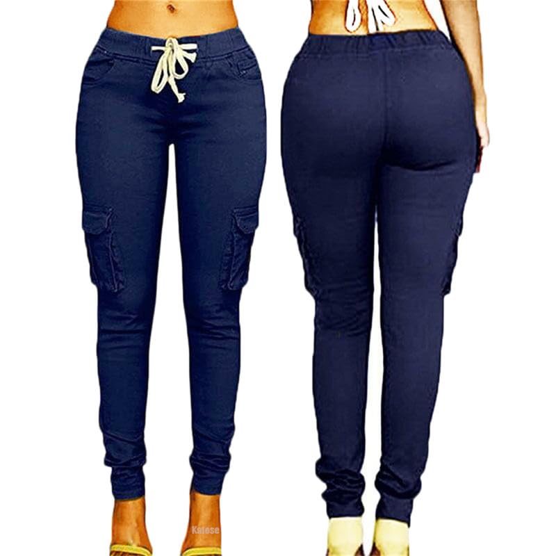 Andongnywell Women's Stretch Cargo Joggers - Solid Color Drawstring Skinny Pants with Pockets & Tie Waist for Butt Lift | Casual Workout, Running, Yoga & Lounge Wear