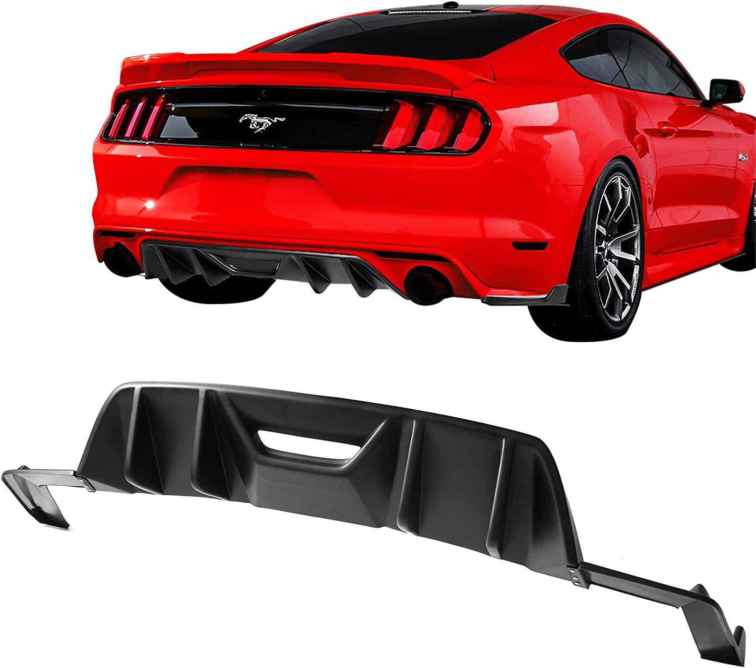 2015-2017 Ford Mustang Rear Bumper Diffuser - HN Style Matte Black PP Unpainted Body Kit | Perfect for Car Mods & Street Racing Upgrades