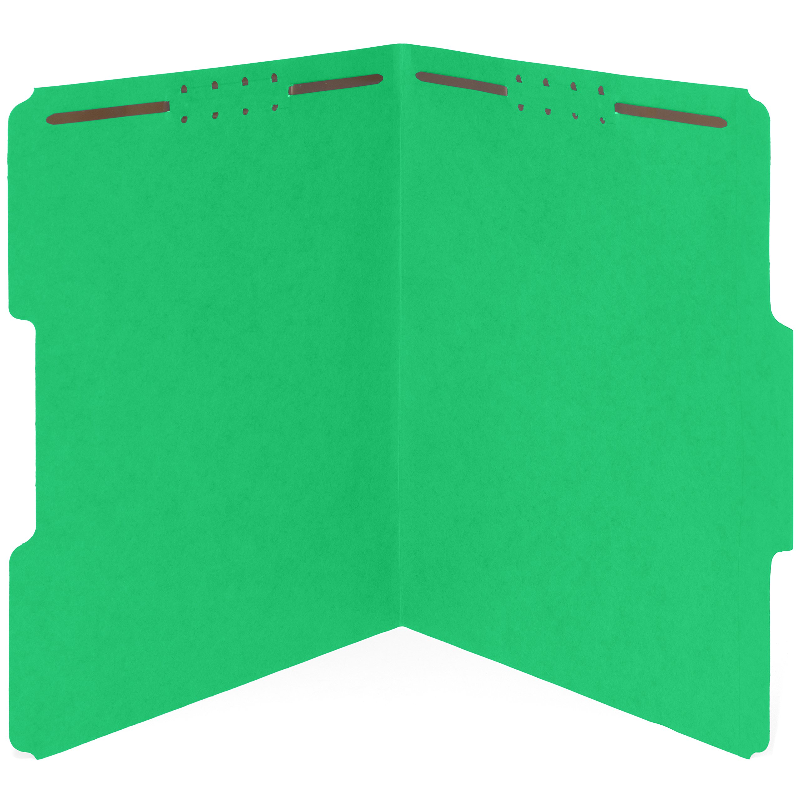 50 Pack Green Fastener File Folders - 1/3 Cut Reinforced Assorted Tab - Durable 2-Prong Letter Size Folders for Organizing Medical Files, Law Client Documents & Office Reports - Perfect for Hospitals, Law Firms & Corporate Offices