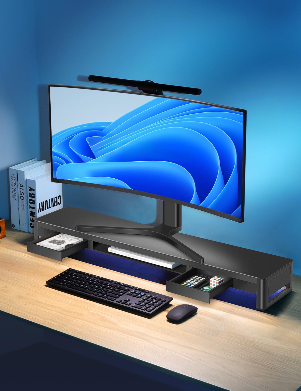 **Metal Dual Monitor Stand Riser with 2 Storage Drawers & 4 USB Ports - Adjustable Desk Organizer for 2 Monitors (38.7 inches) - Supports Data Transfer & Charging - Perfect for Home Office & Gaming Setup**