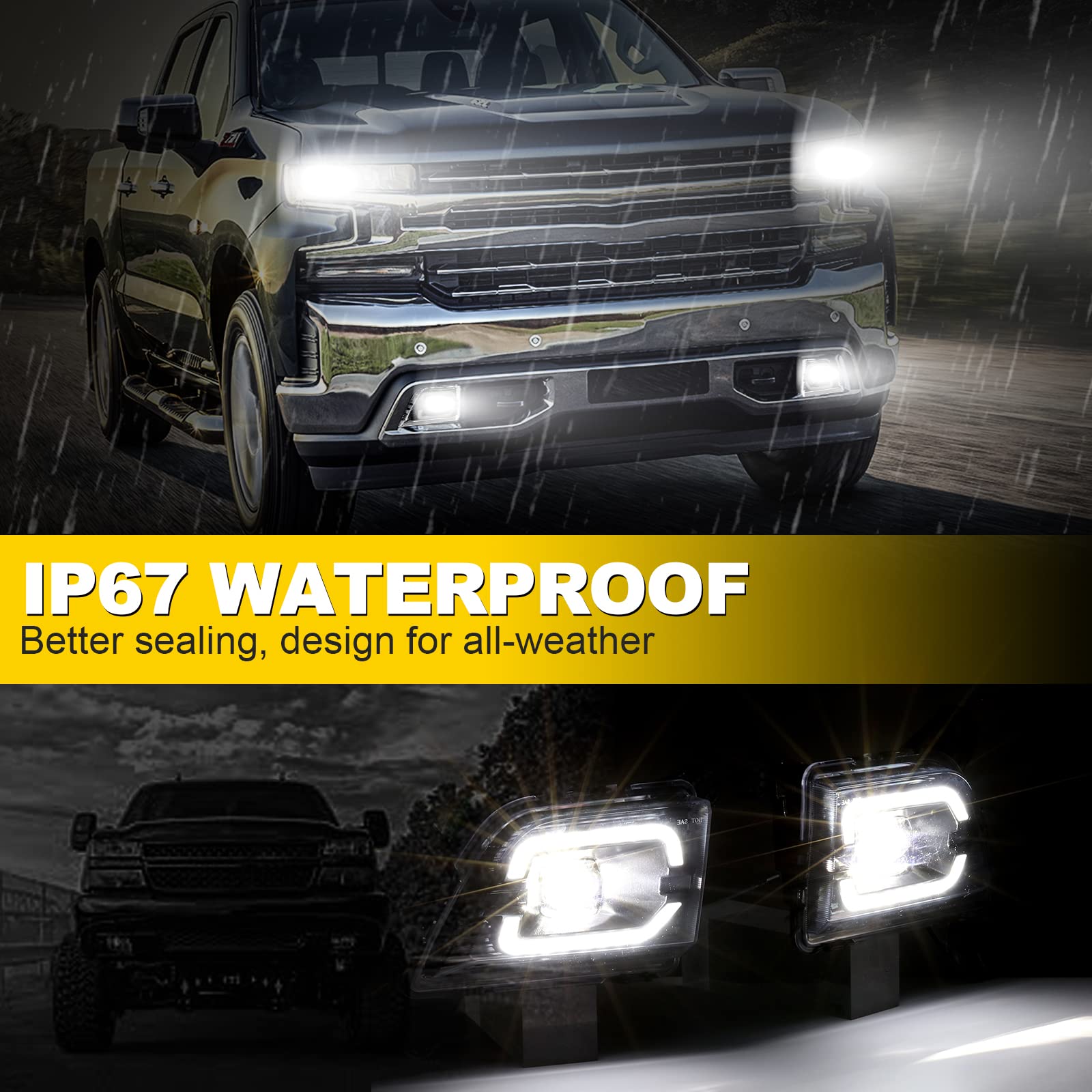 AUXMART LED Fog Lights with DRL Daytime Running Lights - Compatible with Chevrolet Silverado 1500 2019-2023 Models (1 Pair) - Durable Front Bumper Lights for Enhanced Night Driving & Off-Road Safety
