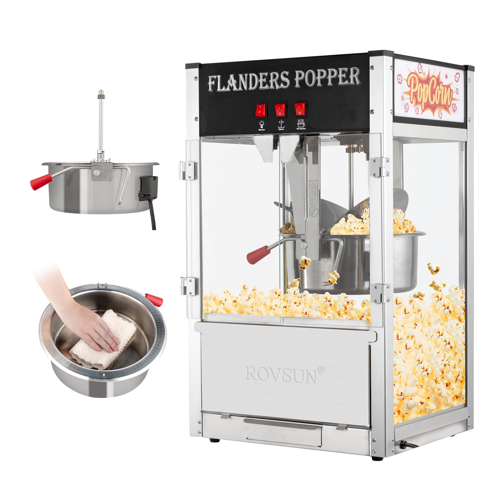 ROVSUN 16oz Commercial Popcorn Machine - Movie Theater Style Countertop Popcorn Popper with Stainless Steel Scoop, Oil Spoon & 3 Cups - Perfect for Home Theater, Parties, Carnivals and Snack Bars (Black)