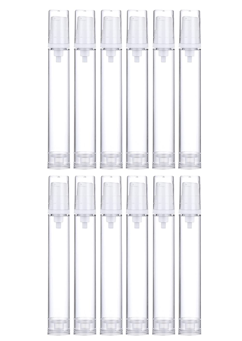 Wresty 12 Pack 15ml Airless Pump Bottles - Vacuum Lotion Containers for Travel, DIY Cosmetic Cream, Makeup Foundation & Toiletries | Leak-Proof Portable Liquid Storage for Skincare, Haircare & Essential Oils