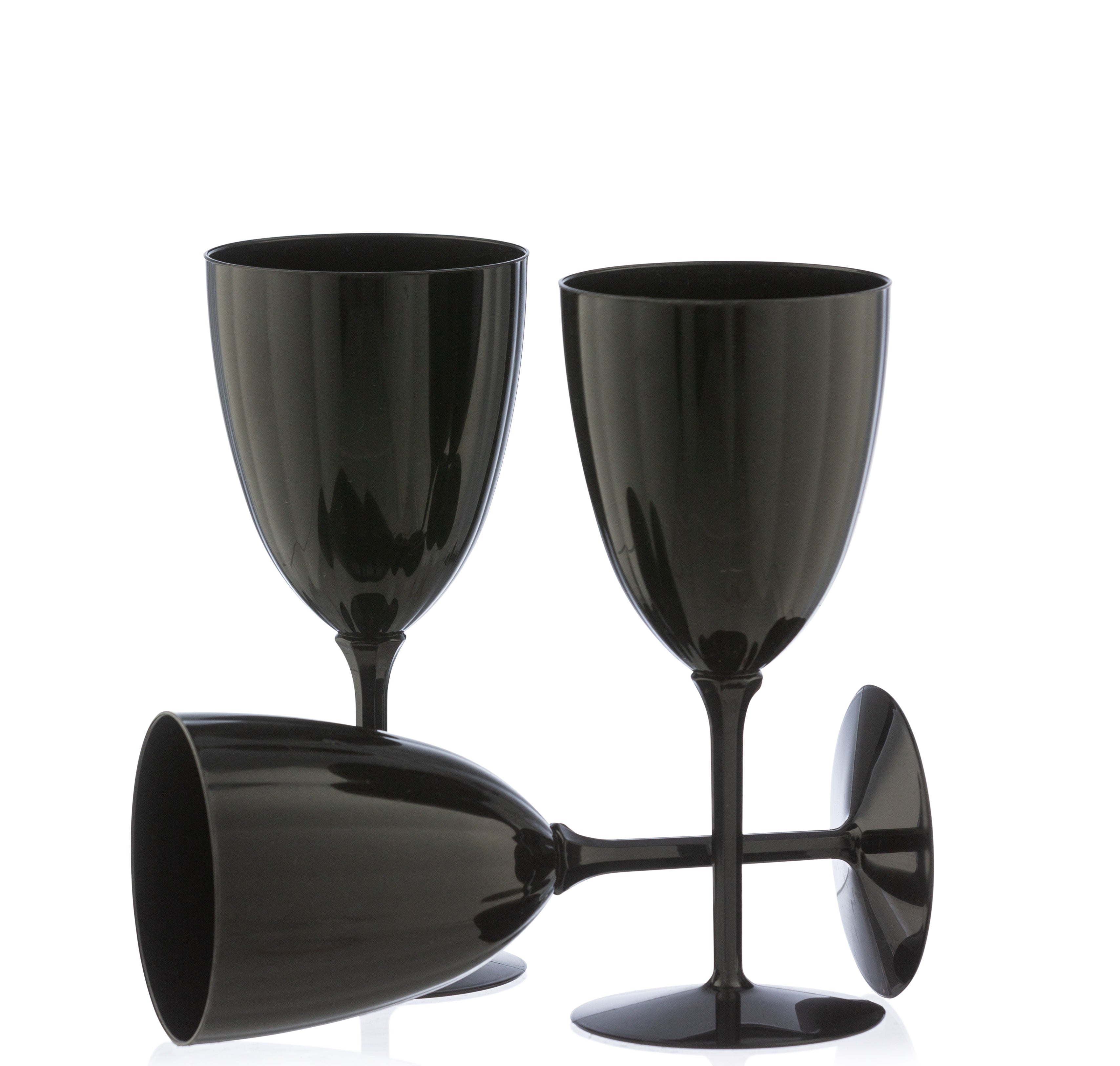 7 Oz Black Plastic Disposable Wine Goblet - 8 Pack Set for Parties, Picnics, Weddings & Outdoor Events