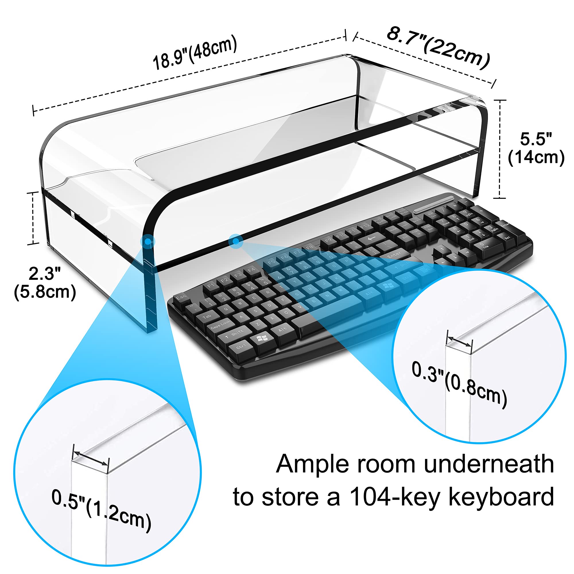 AboveTEK Premium 20 Inch Large Monitor Riser with 2-Tier Acrylic Stand - Ergonomic Computer Desk Organizer for Home Office, Workstation & Gaming Setup