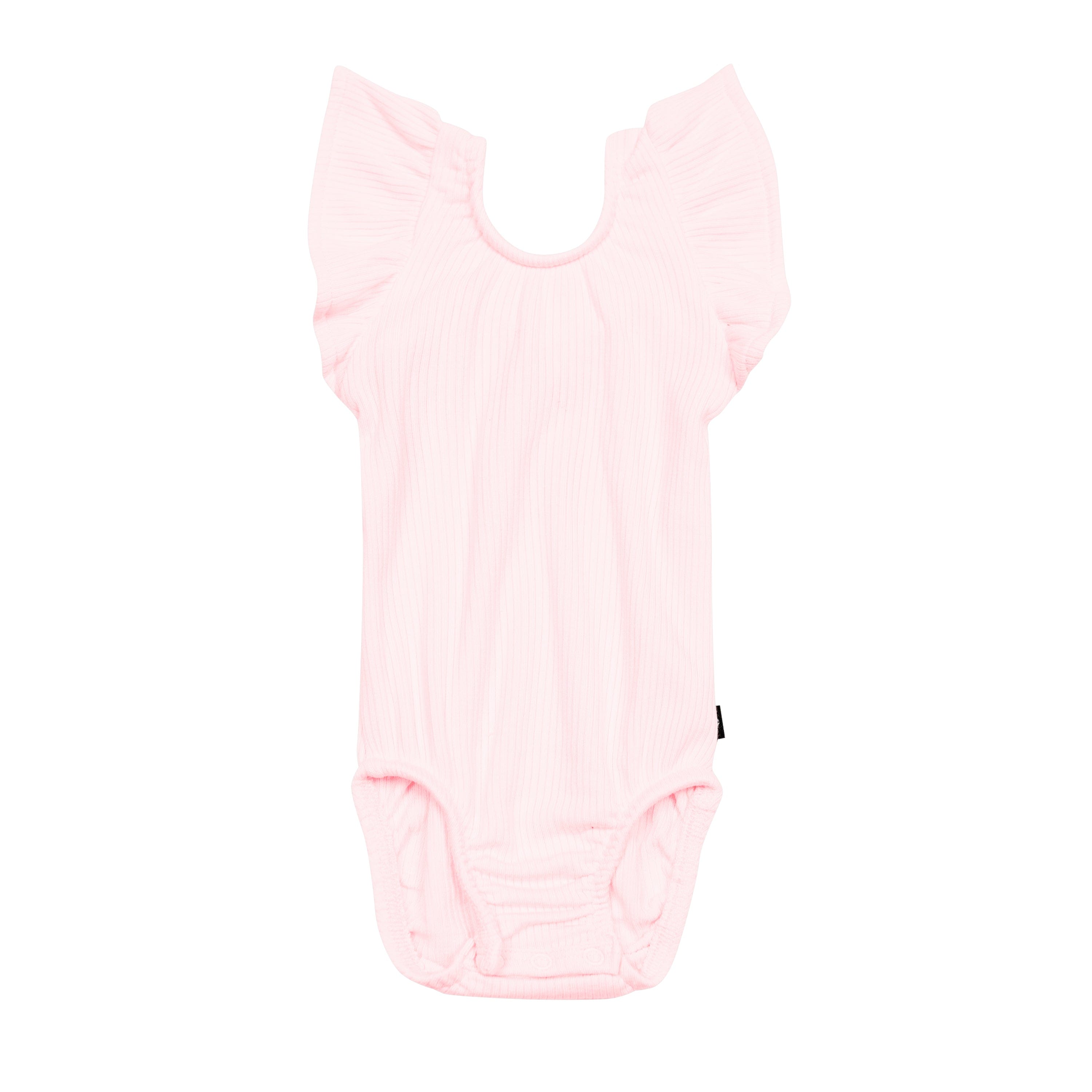 Elegant Sakura Pink Ribbed Sleeveless Ruffle Leotard for Women - Perfect for Ballet, Dance Performance & Gymnastics Practice