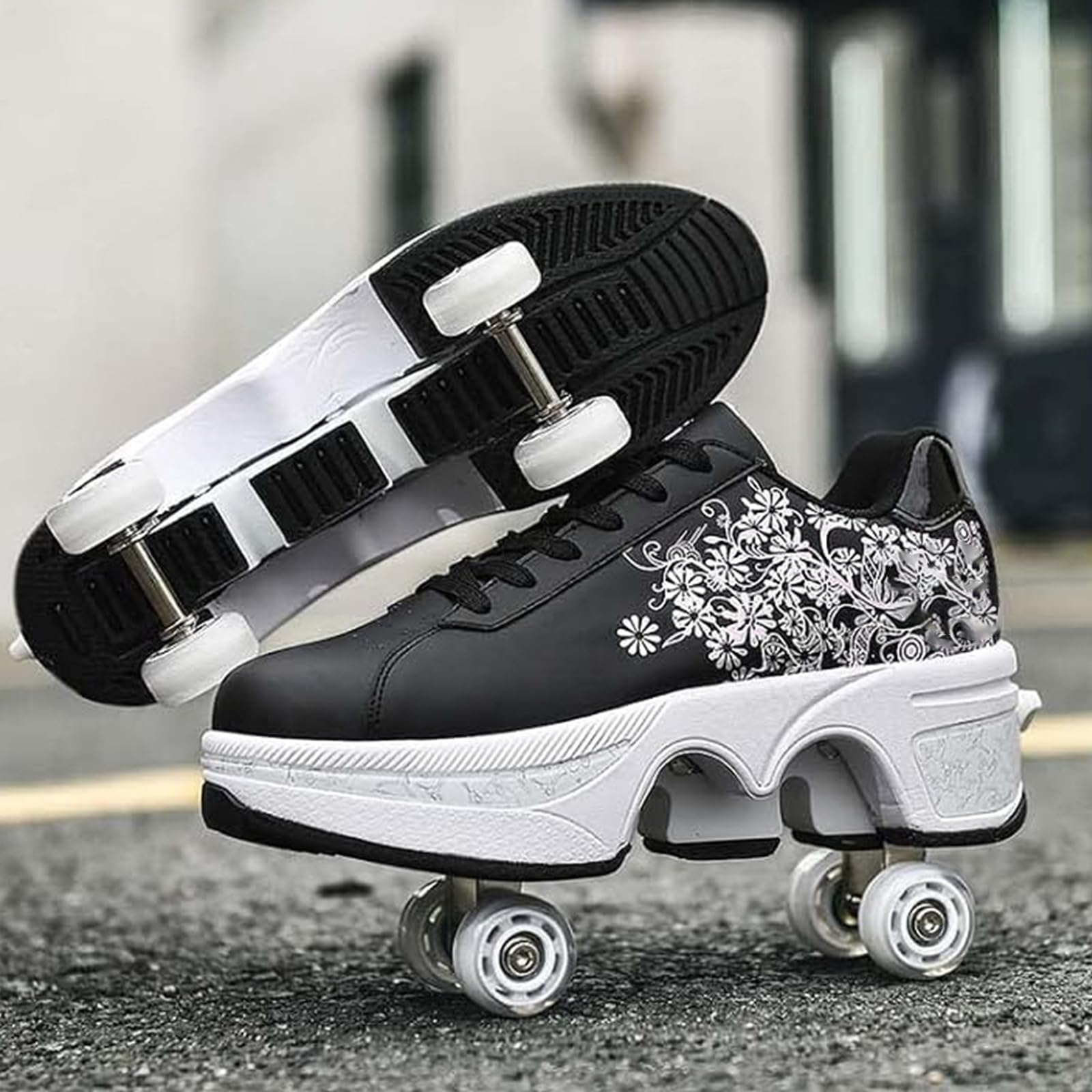 Retractable Roller Skate Shoes for Men & Women - Double Row Deform Wheel Sneakers with Wheels | Outdoor Skating Shoes for Boys & Girls | Perfect for Park Rides, Commuting & Fun Activities