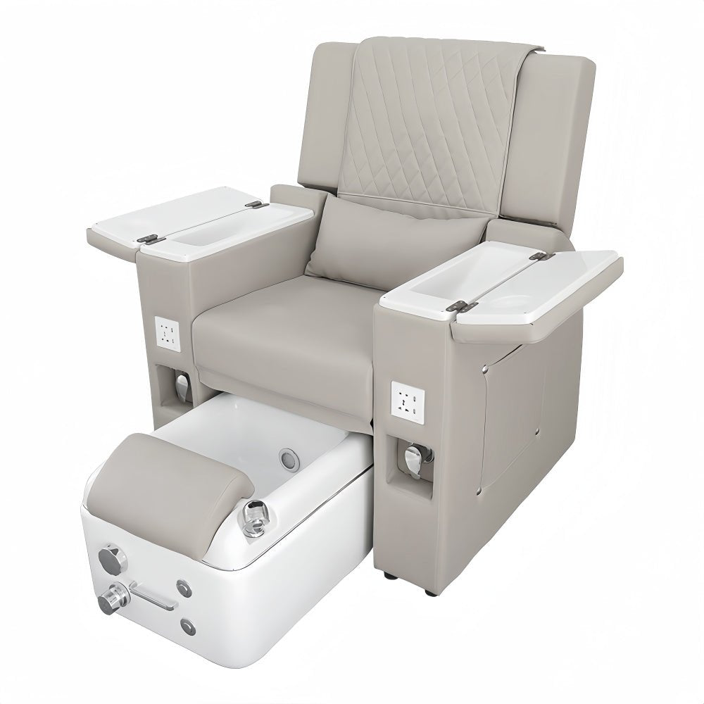 Electric Massage Pedicure Chair Foot Spa Sofa with Wide Tap Handle - Beige & Grey Color - Perfect for Home Spa, Nail Salons & Relaxation Therapy