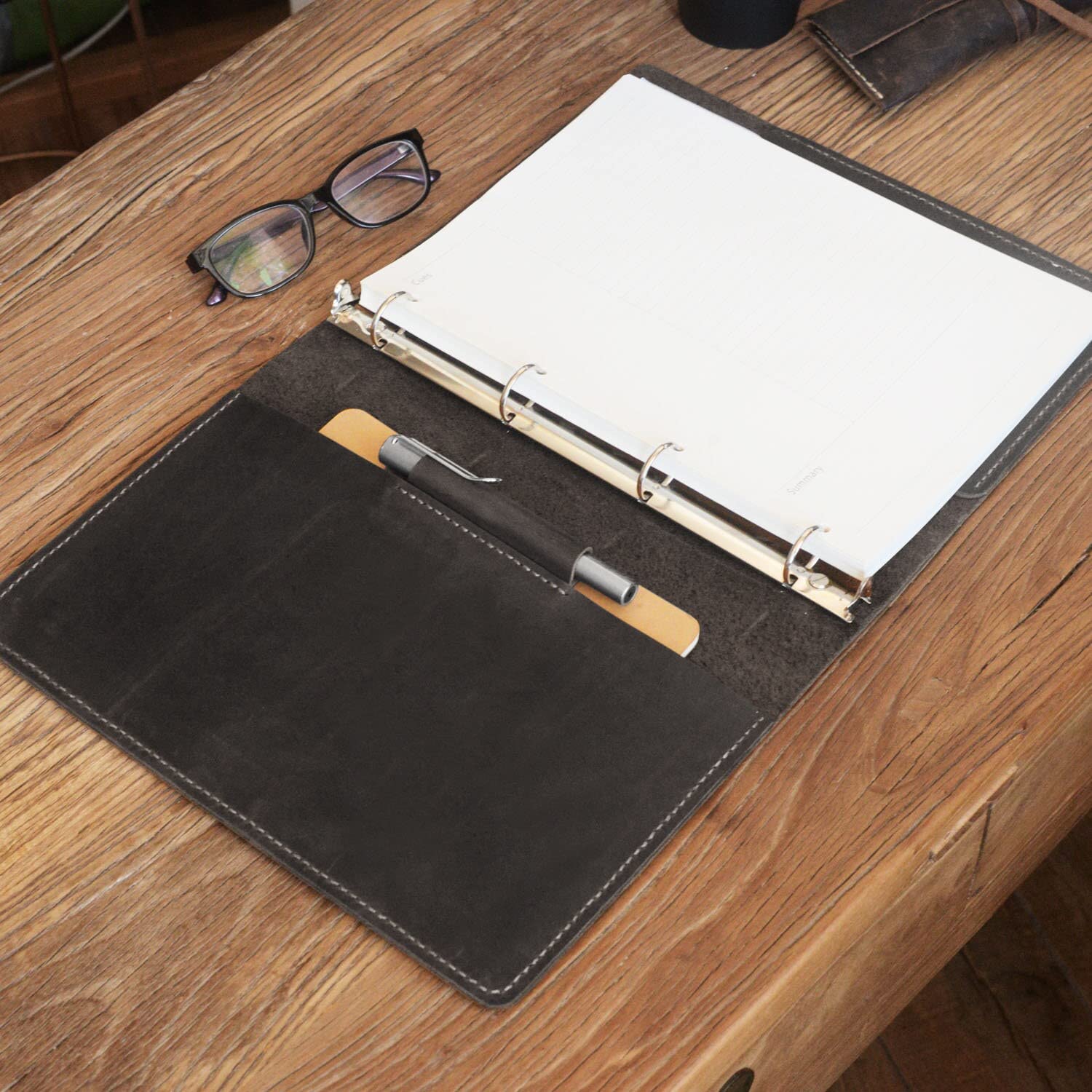 Premium Distressed Leather 4-Ring Binder for A4 Paper - Fits 4-Hole Refills, Professional Portfolio Organizer & Planner Cover - Perfect for Office, School, and Business Meetings (Model D712A4)