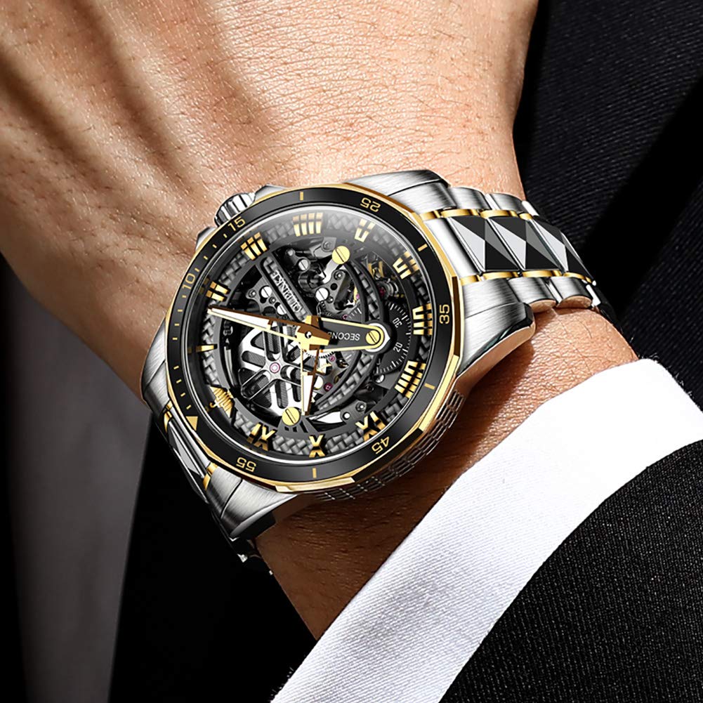 Premium Automatic Men's Watch - Starry Sky Luxury Mechanical Waterproof Date Display with Luminous Hands & Sapphire Crystal Tungsten Steel Band - Perfect for Business, Formal Events & Everyday Wear