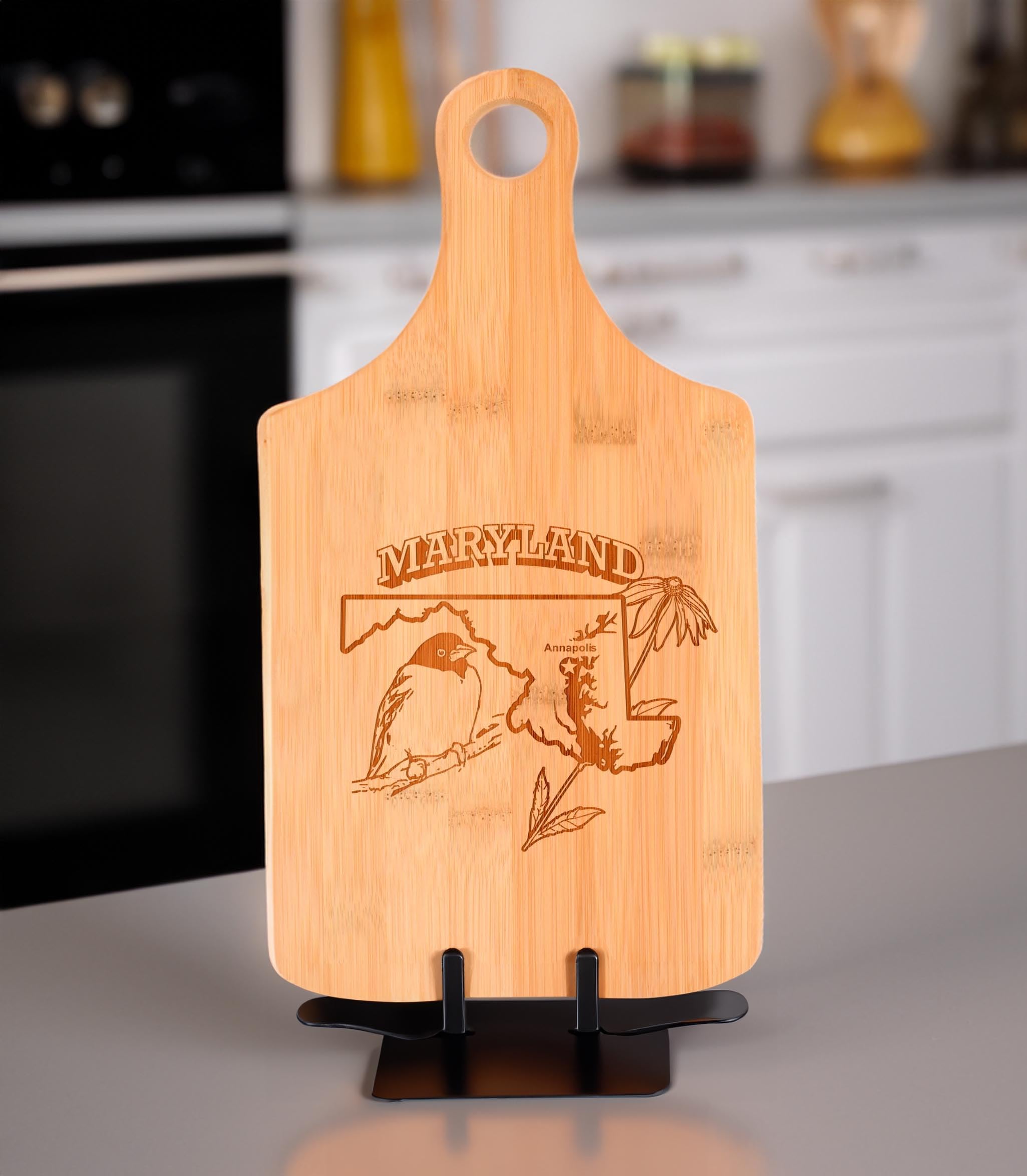 Maryland Pride Cheese Board - Paddle Shaped Bamboo Serving Tray for Cheese, Charcuterie & Appetizers | Perfect for Kitchen Decor, Housewarming Gifts & Entertaining