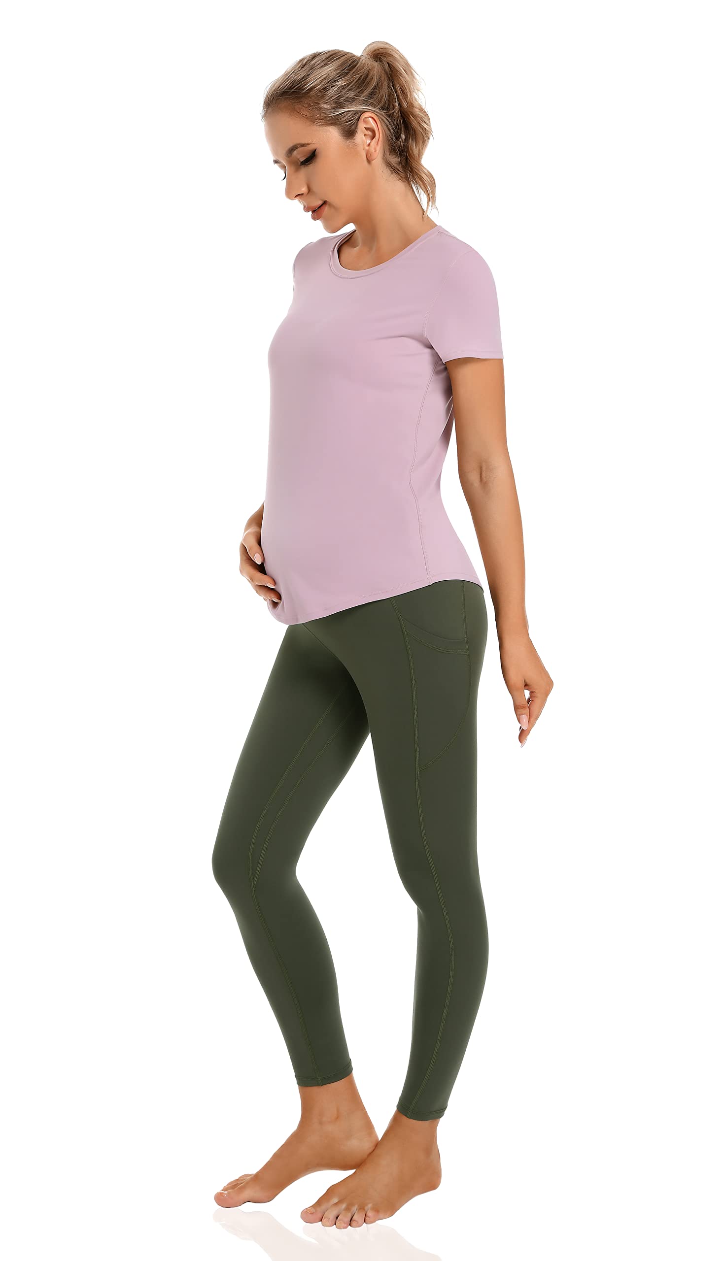 Foucome Women's Maternity Leggings with Pockets - Over The Belly Pregnancy Yoga Pants for Workout, Active Wear & Work - Perfect for Prenatal Exercise, Office & Daily Comfort