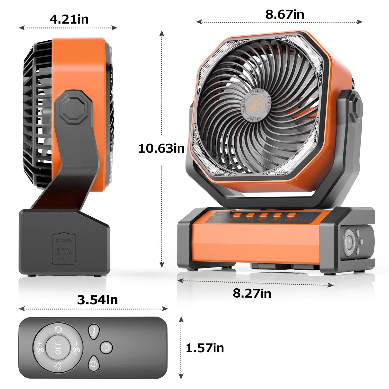 20000mAh Rechargeable Camping Fan with LED Light - Portable Auto-Oscillating Desk Fan with Remote Control & Hook - 4 Speed USB Tent Fan for Outdoor, Travel, Jobsite, Home & Emergency Use