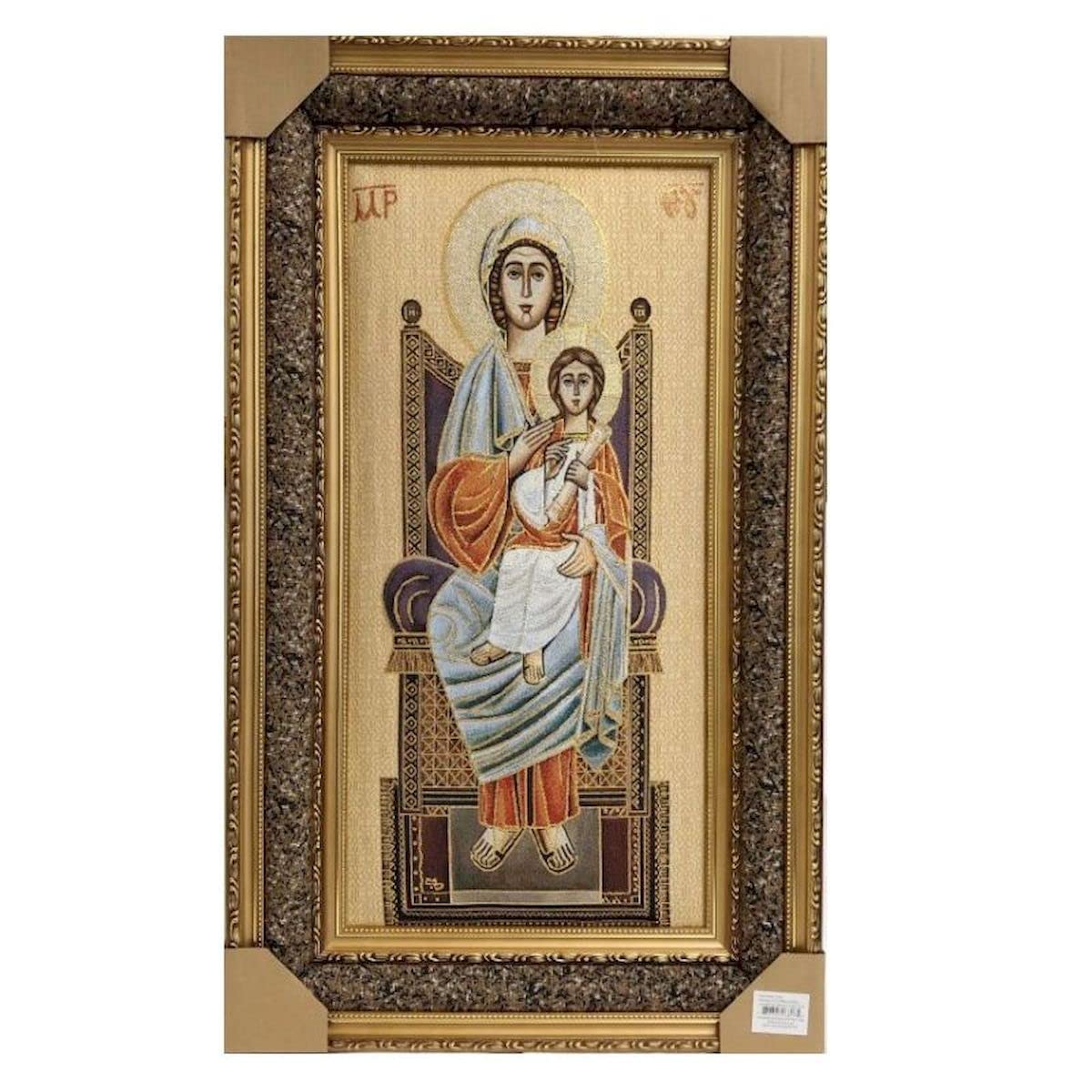 Religious Home Decor - Mary and Baby Jesus The Icon Framed Tapestry Wall Art for Christian Gifts, Church, Nursery & Prayer Room Decor
