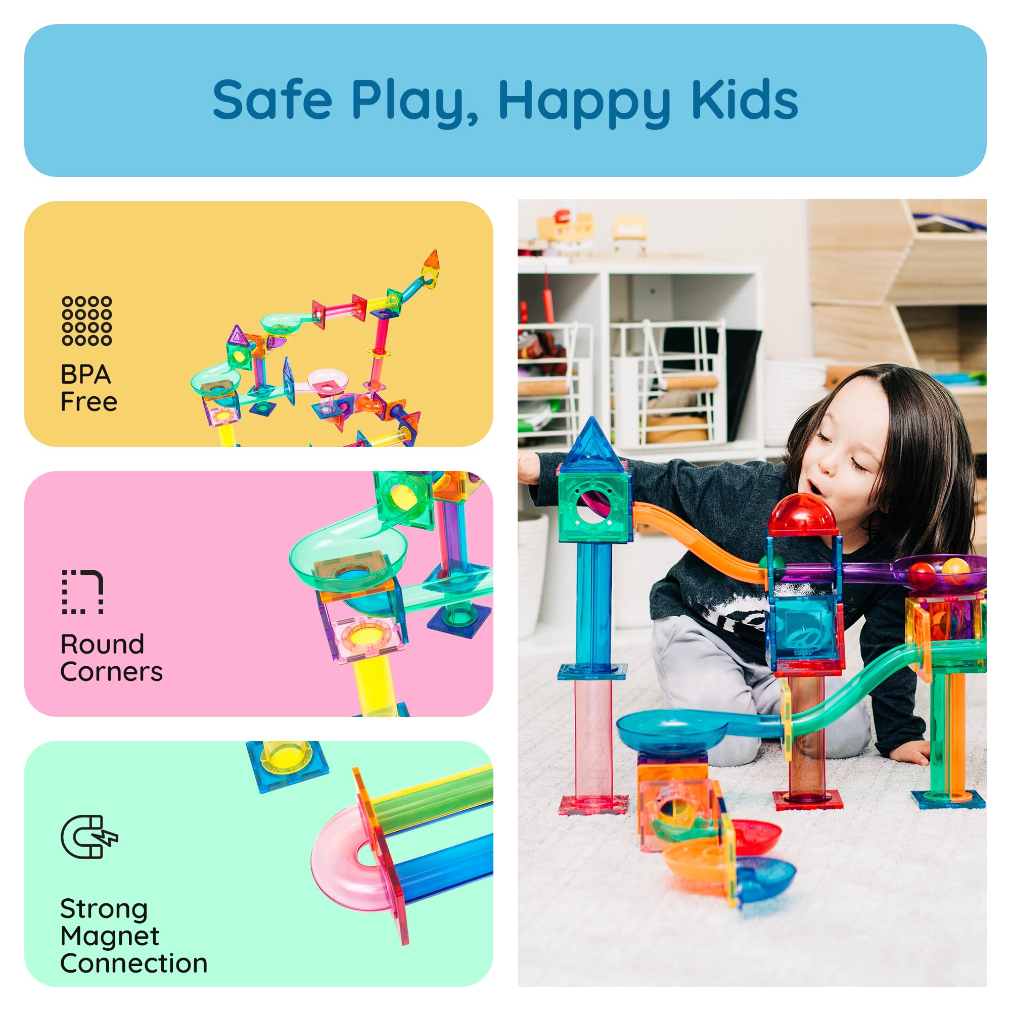 PicassoTiles 120-Piece Magnetic Marble Run Building Blocks Set - STEM Educational Construction Toy for Kids Ages 3+ | Boys & Girls Brain Development | Perfect for Classroom, Birthday Gifts & Family Playtime