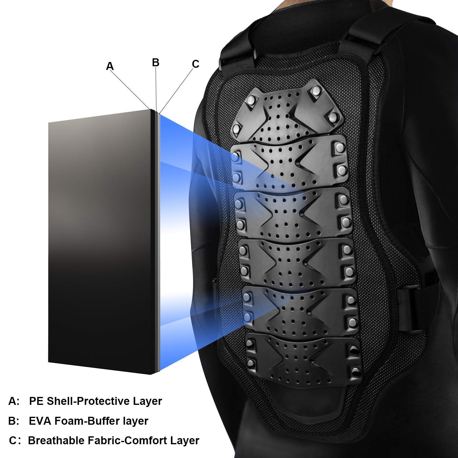 Webetop Adult & Youth Motorcycle Armor Vest Size L with Dirt Bike Knee Pads, Shin Guards & Elbow Pads - 6pc Protective Gear Set (Black) | Ideal for Motocross, ATV Riding & Extreme Sports Safety
