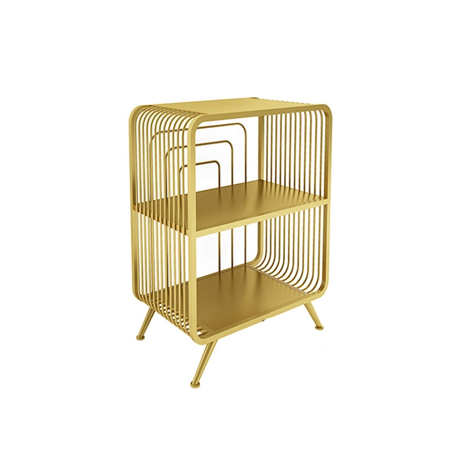 Modern 2-Tier Bedside Table with Storage - Golden Iron Magazine Rack for Office & Bedroom - Rust-Resistant Decorative Furniture (Size: 55x32x65cm, Gold) - Perfect for Small Space Organization & Stylish Home Decor