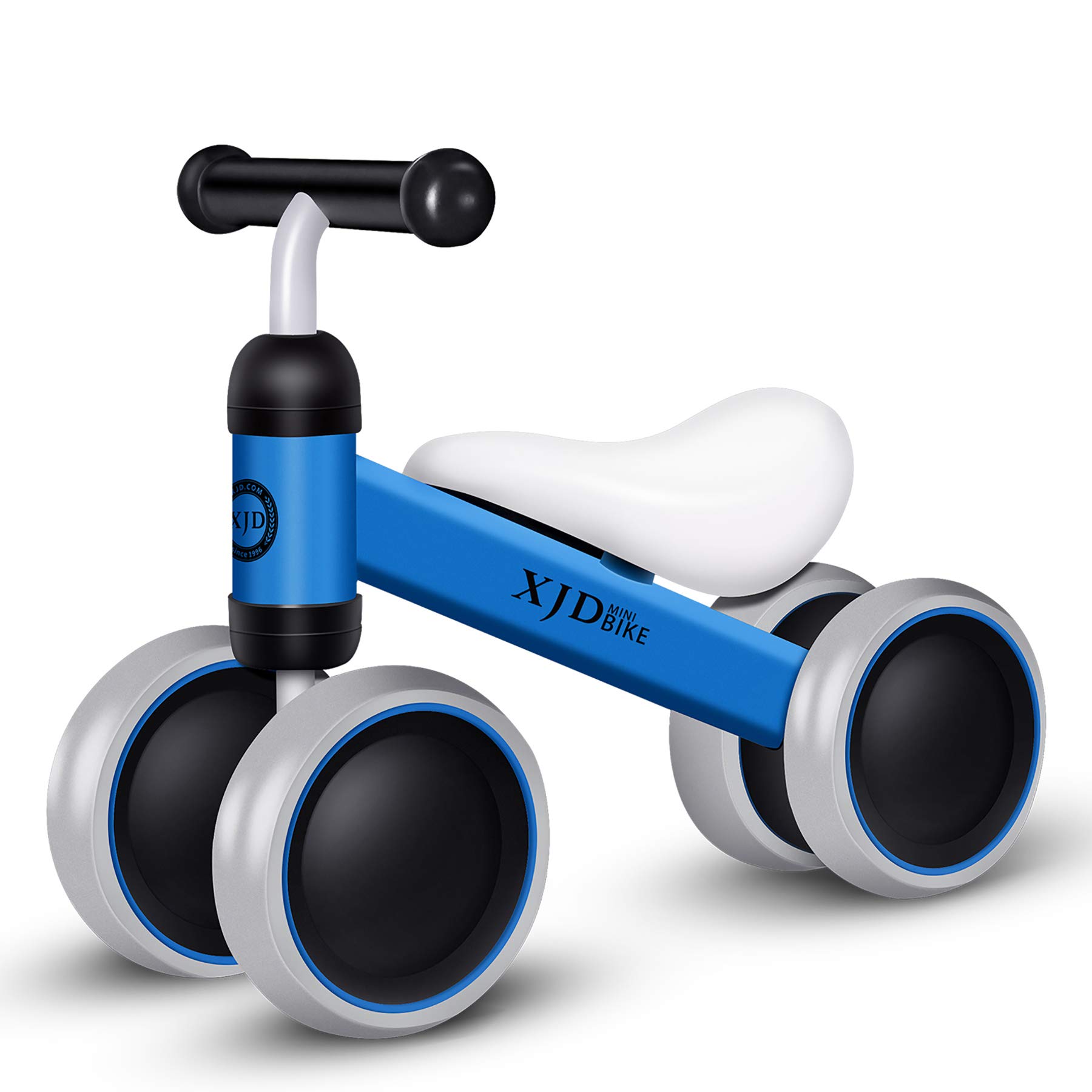 XJD Baby Balance Bike for 1-2 Year Old Boys & Girls | No Pedal 4-Wheel Toddler Bike | First Bike Training Toy for 10-24 Month Infants | Perfect Birthday Gift & Learning Toy (Blue, Classic) | Indoor & Outdoor Play, Park Rides, Early Motor Skill Development