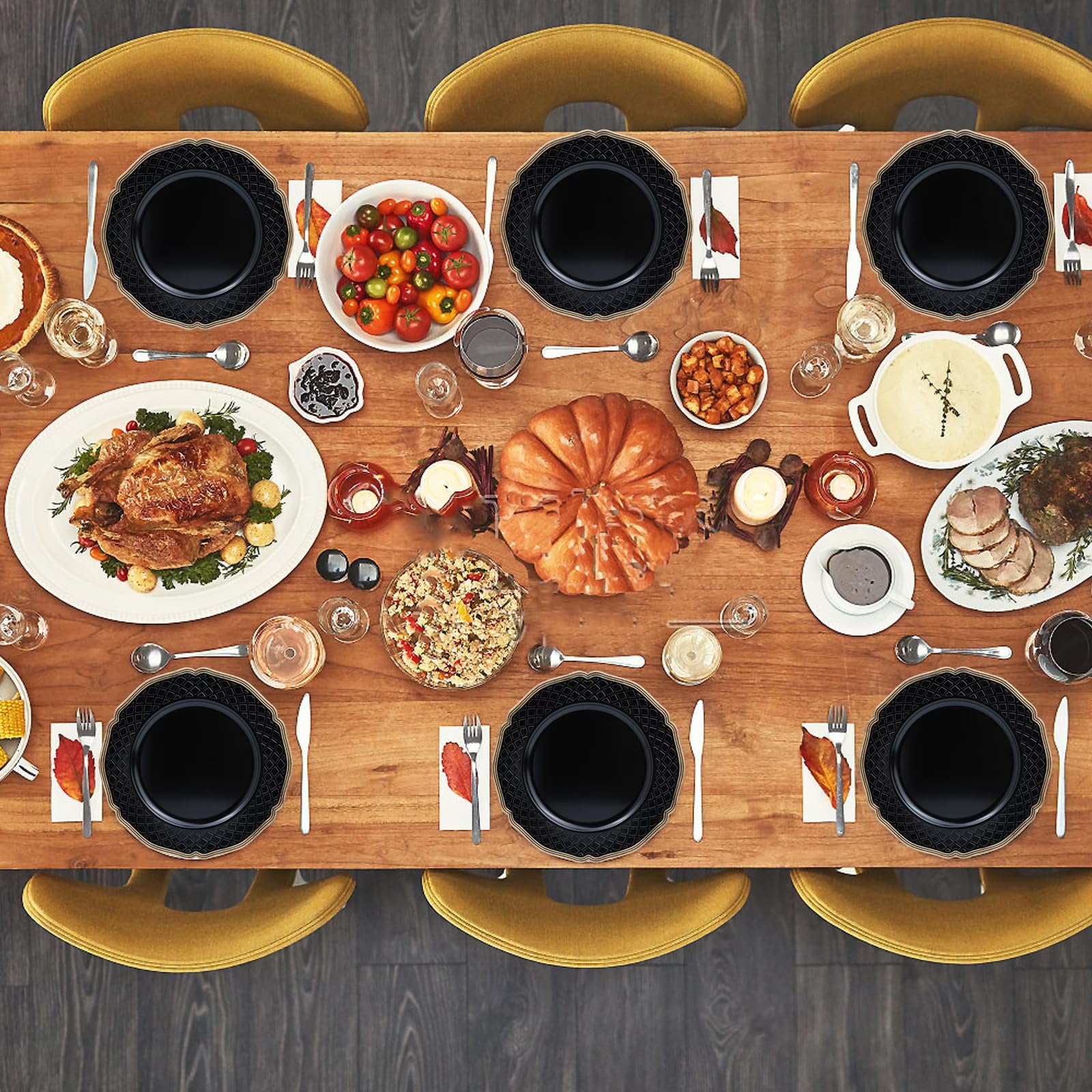Black Scallop Charger Plates Set of 6 - Elegant Plastic Dinner Plate Chargers for Weddings, Holidays & Special Events - Perfect for Thanksgiving, Christmas & Table Decorations - Ideal for Formal Dining, Buffets & Party Decor