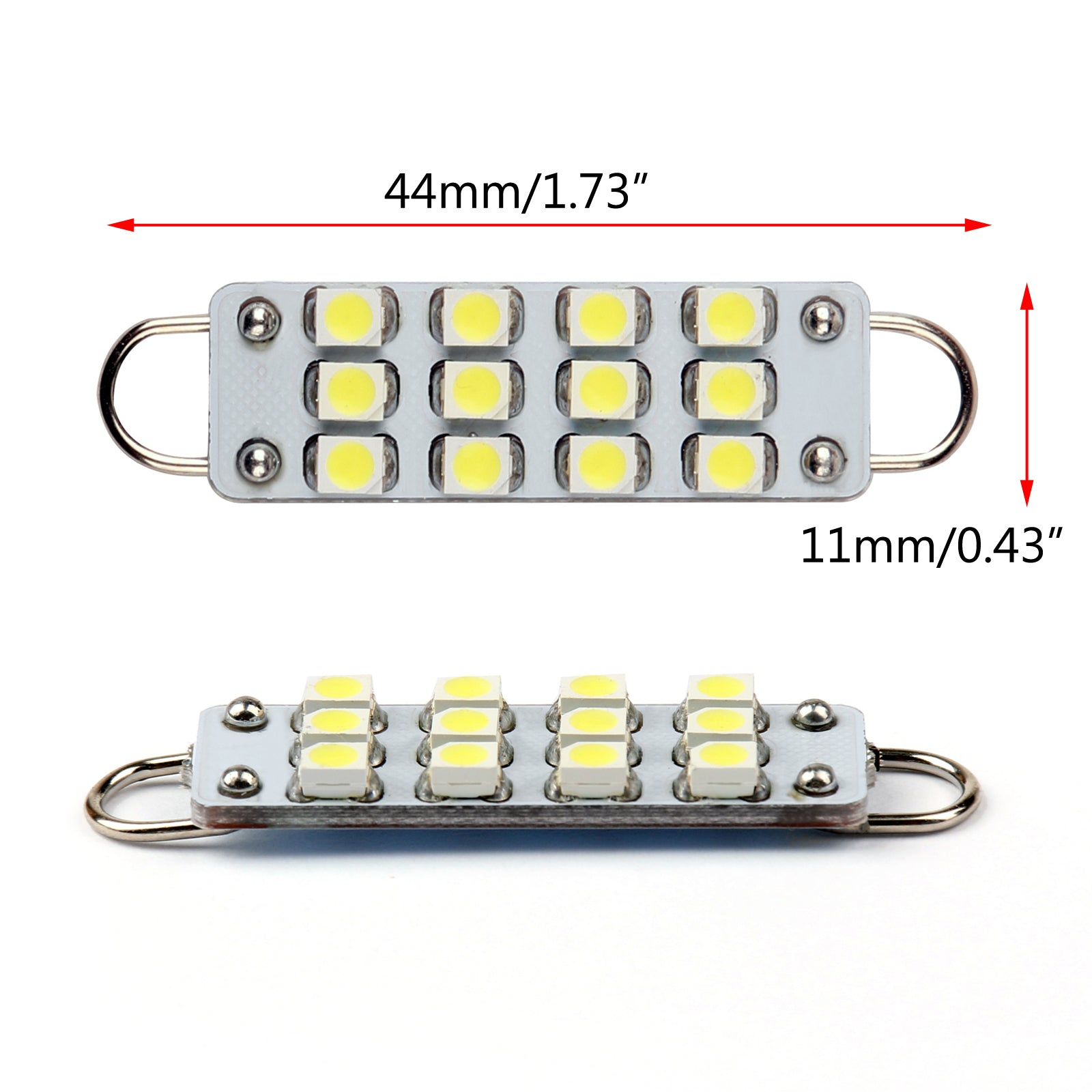 10x Super White Festoon 44mm 12 SMD Rigid Loop LED Light Bulbs 1.73