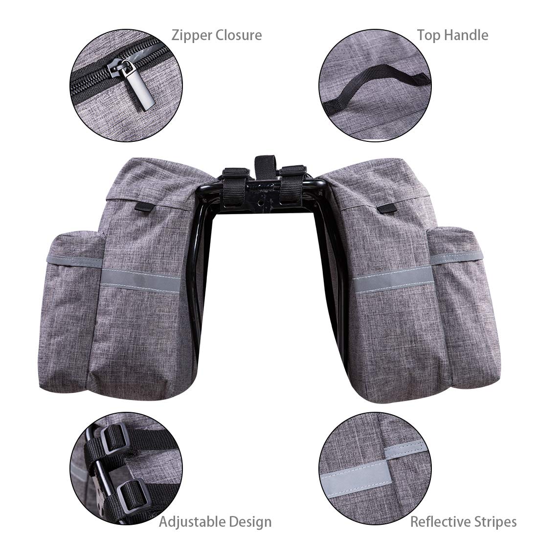 27L Water-Resistant Bike Pannier Bag with Reflective Trim - Durable Bicycle Rear Seat Saddle Bag for Commuting & Touring (Grey) | Perfect for Cycling, Shopping & Outdoor Adventures