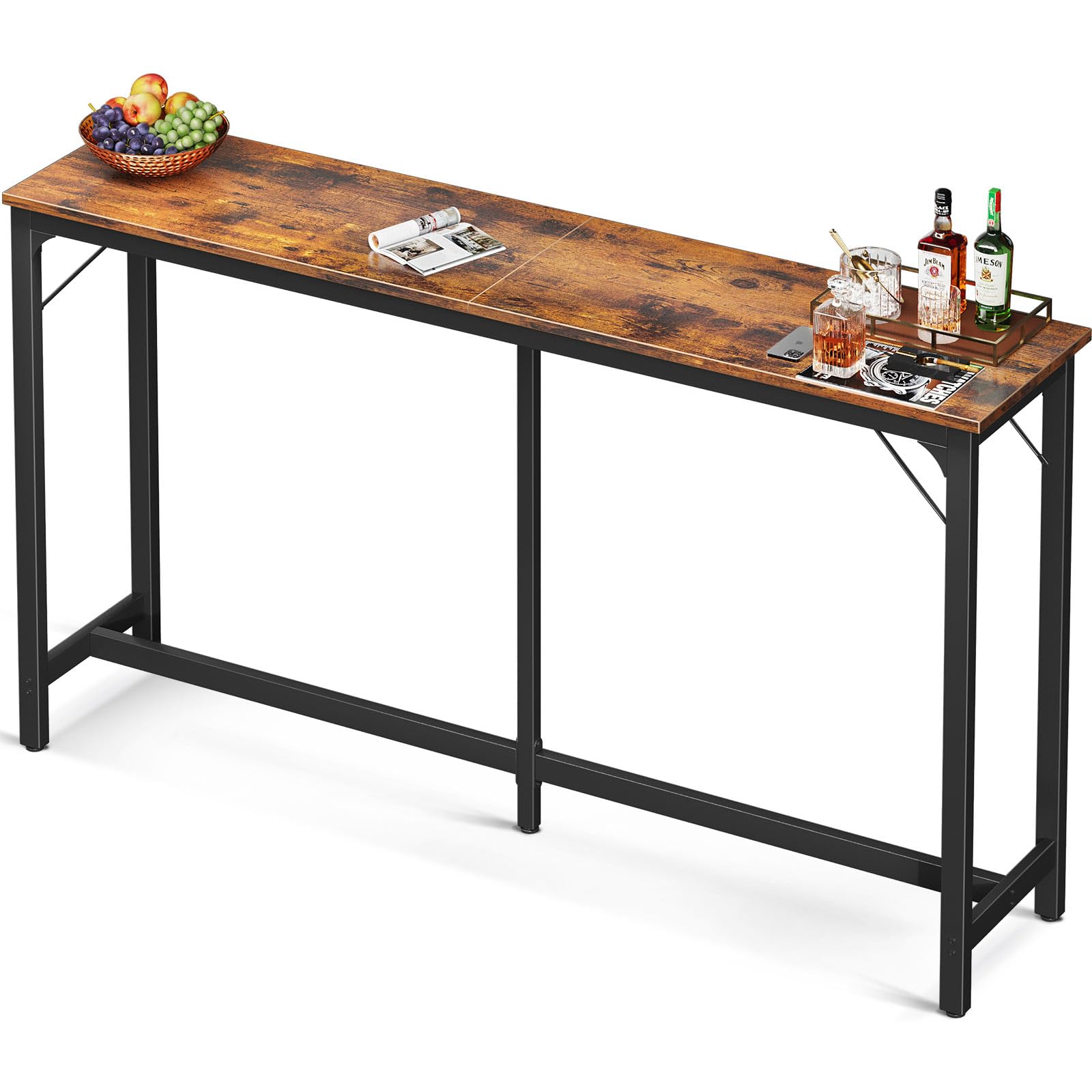 ODK 71 Inch Rustic Brown Rectangular Bar Table - Counter Height Pub Table with Sturdy Metal Legs & Easy-to-Clean Surface - Perfect for Kitchen, Dining Room, Home Bar or Restaurant Use