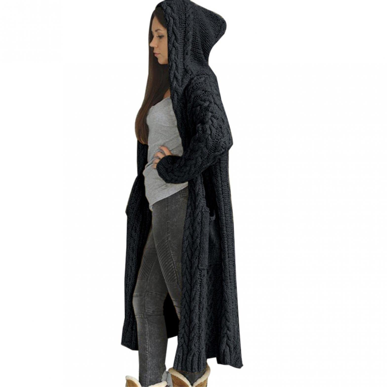 Women's Oversized Cable Knit Hooded Cardigan Sweater - Heavyweight Warm Open Front Long Coat with Pockets | Perfect for Winter Layering, Casual Outfits & Cozy Home Wear