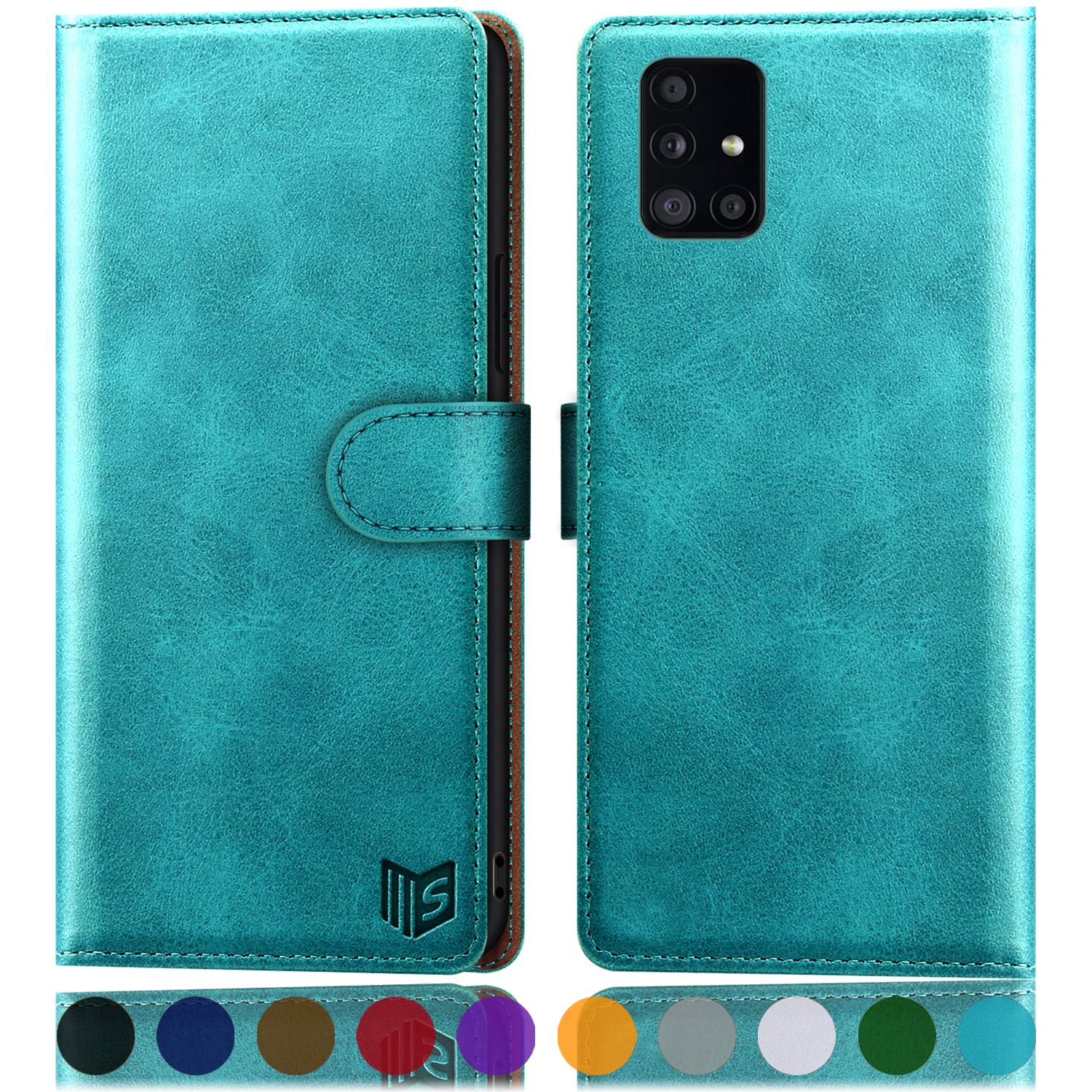 Samsung Galaxy A51 4G Leather Wallet Case with RFID Blocking - Shockproof Flip Cover for Men & Women (Blue/Green) - Perfect for Travel & Daily Use