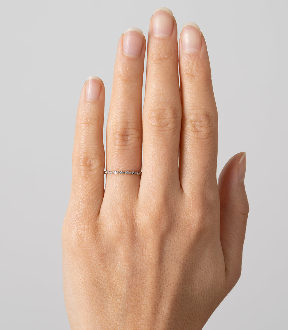 Petite Marquis Pave Eternity Band Ring - 14K White Gold Diamond Wedding Band for Women | Perfect for Engagement, Anniversary & Special Occasion Gifts